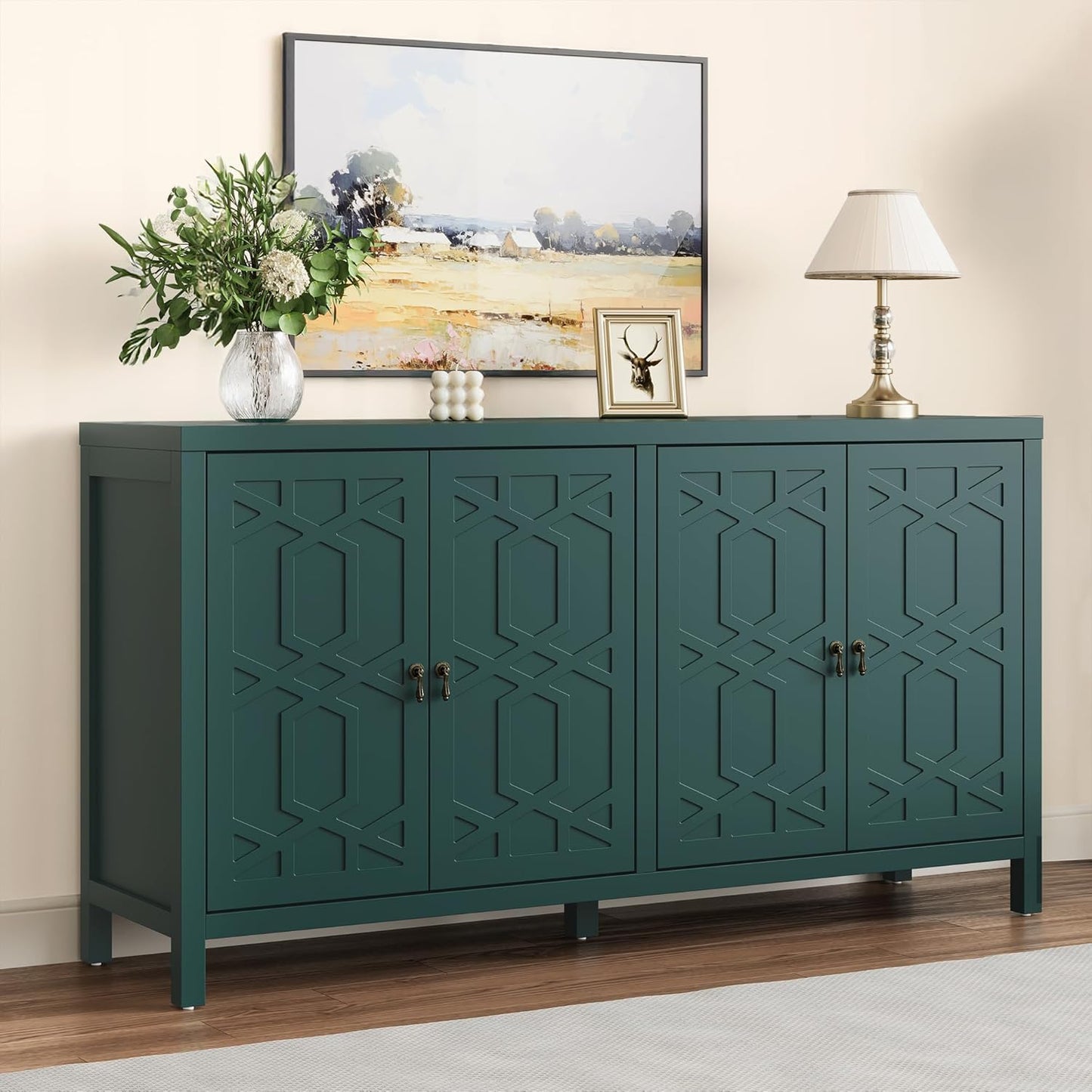 RoyalCraft Sideboard Buffet Cabinet with Storage, 60'' Mid Century Modern Storage Cabinet with 4 Doors and Adjustable Shelves, Accent Cabinet for Entryway, Dining Room, Living Room, Bedroom