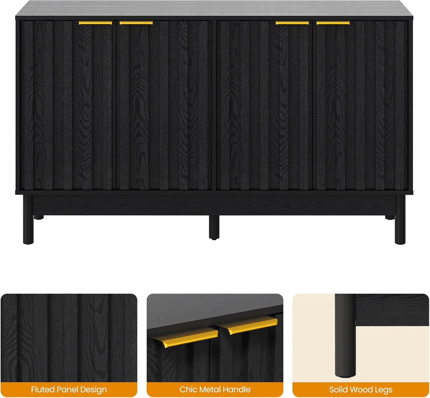 Royalcraft 50'' Buffet Cabinet with Storage, Fluted Sideboard with Doors and Adjustable Shelves, Wood Credenzas Console Table, Coffee Bar Cabinet for Kitchen, Dining Room, Living Room