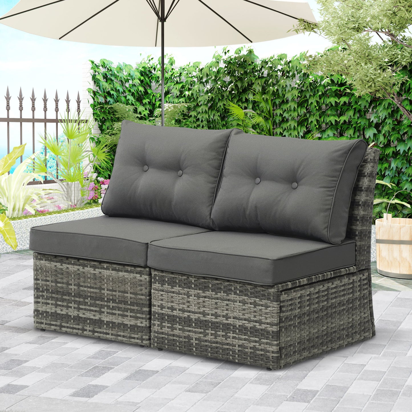Royalcaft 2 Piece Outdoor Patio Wicker Armchairs, All Weather Outside Rattan Chair Patio Furniture Set with Blue Cushions
