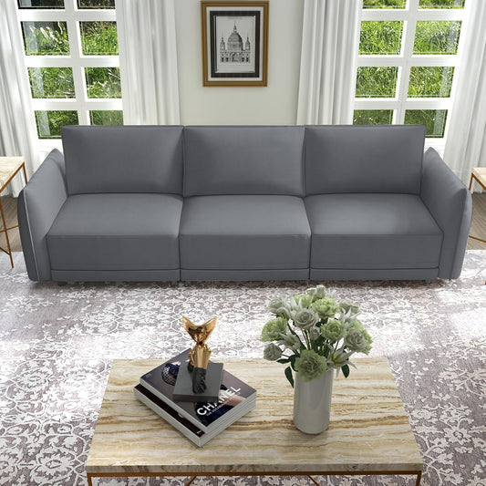 110" Convertible Sectional Sofa Couch, 3-Seat Modular Couch, Multi-Functional Wear-Resistant Faux Leather Couches,Comfy Sofa for Living Room, Apartment and Office, Grey sectional sofa couch sectional sofa couch sectional sofa couch