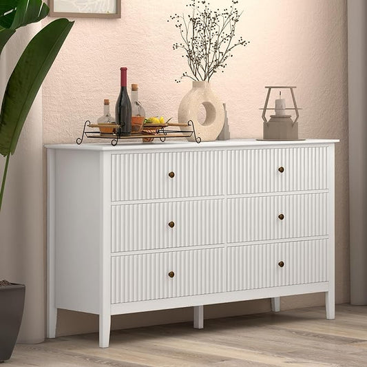 White 6 Drawer Dresser 47" Wide, Modern Wood Chest of Drawers, Double Silent Slide Drawers Storage Organizer Cabinet for Bedroom, Nursery, Living Room, Hallway