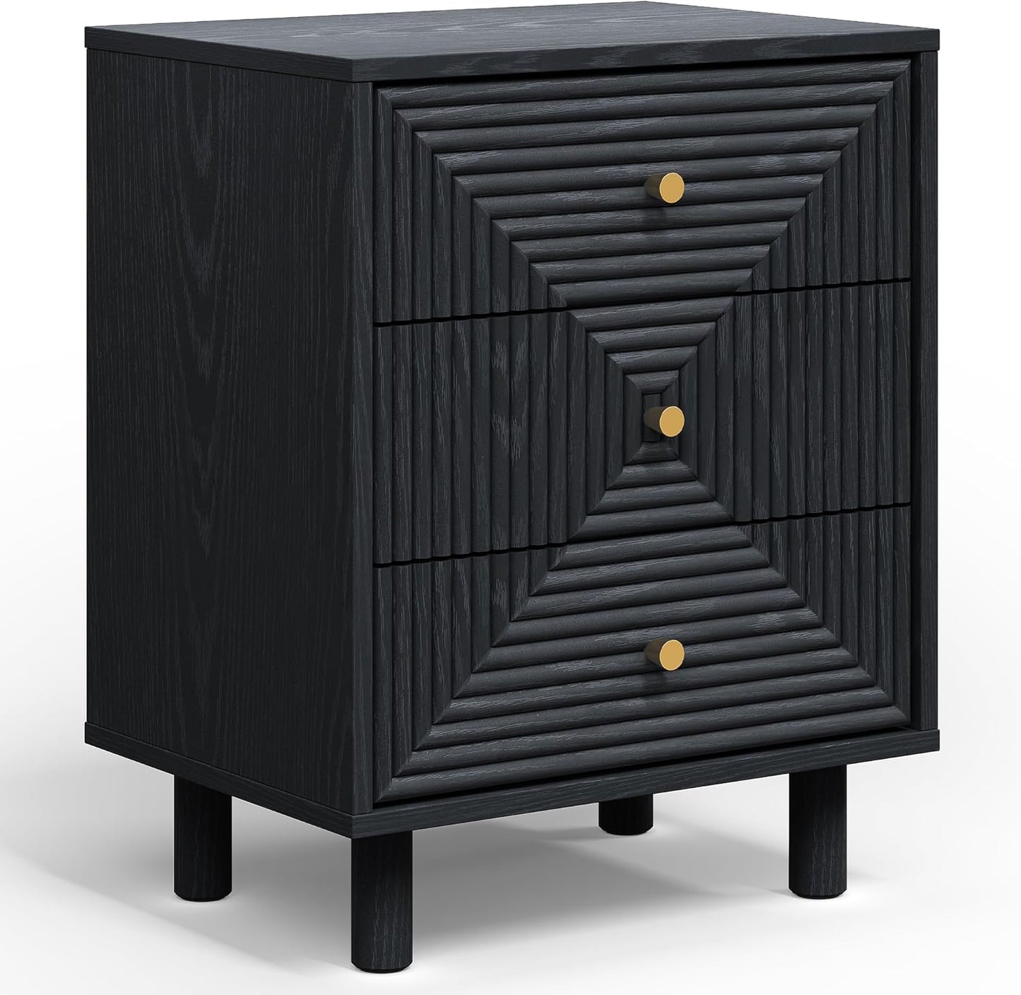 RoyalCraft 3 Drawer Nightstand, Small Dresser with Solid Wood Legs, Wooden Storage Night Stand Side Table, Modern Chest of Drawers Organizer for Bedroom, Living Room, Entryway