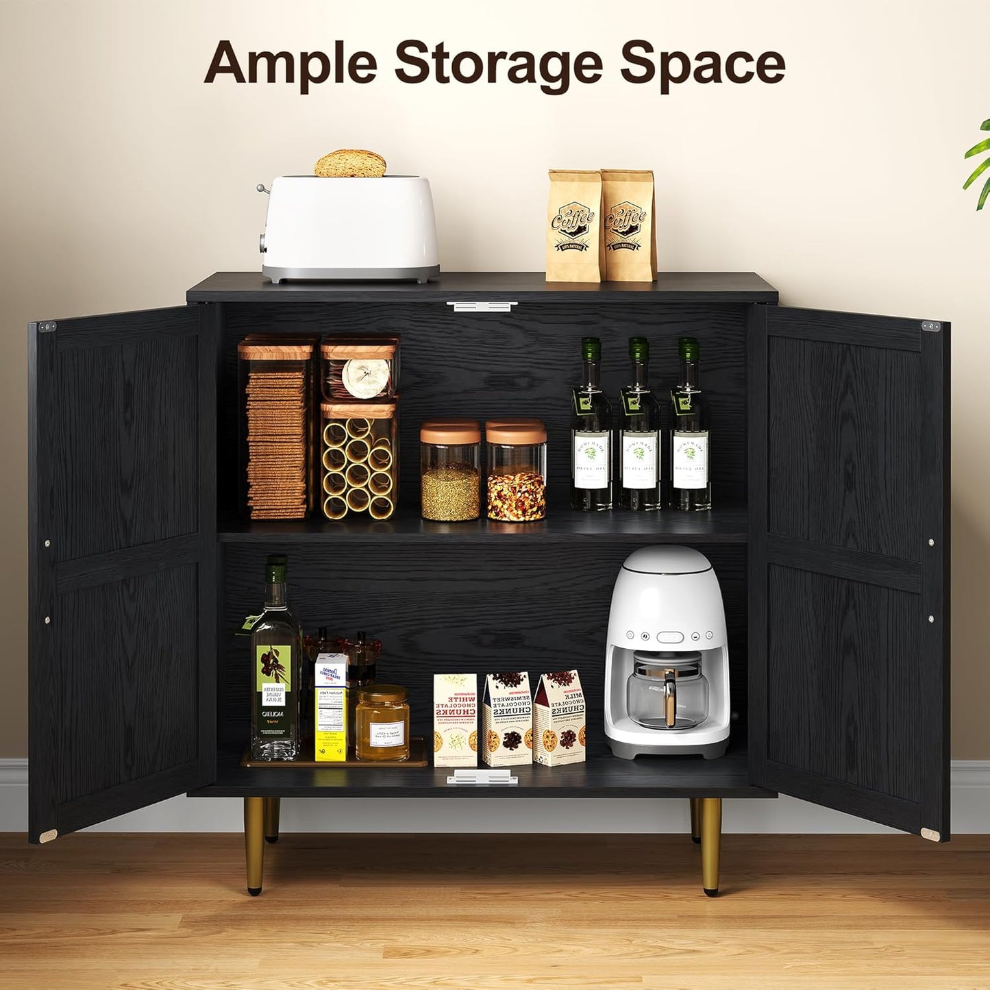 RoyalCraft 2-Door Storage Cabinet, Modern Wood Credenza with Adjustable Shelves, Freestanding Buffet Sideboard Cabinet for Living Room, Bedroom, Dining Room, Entryway