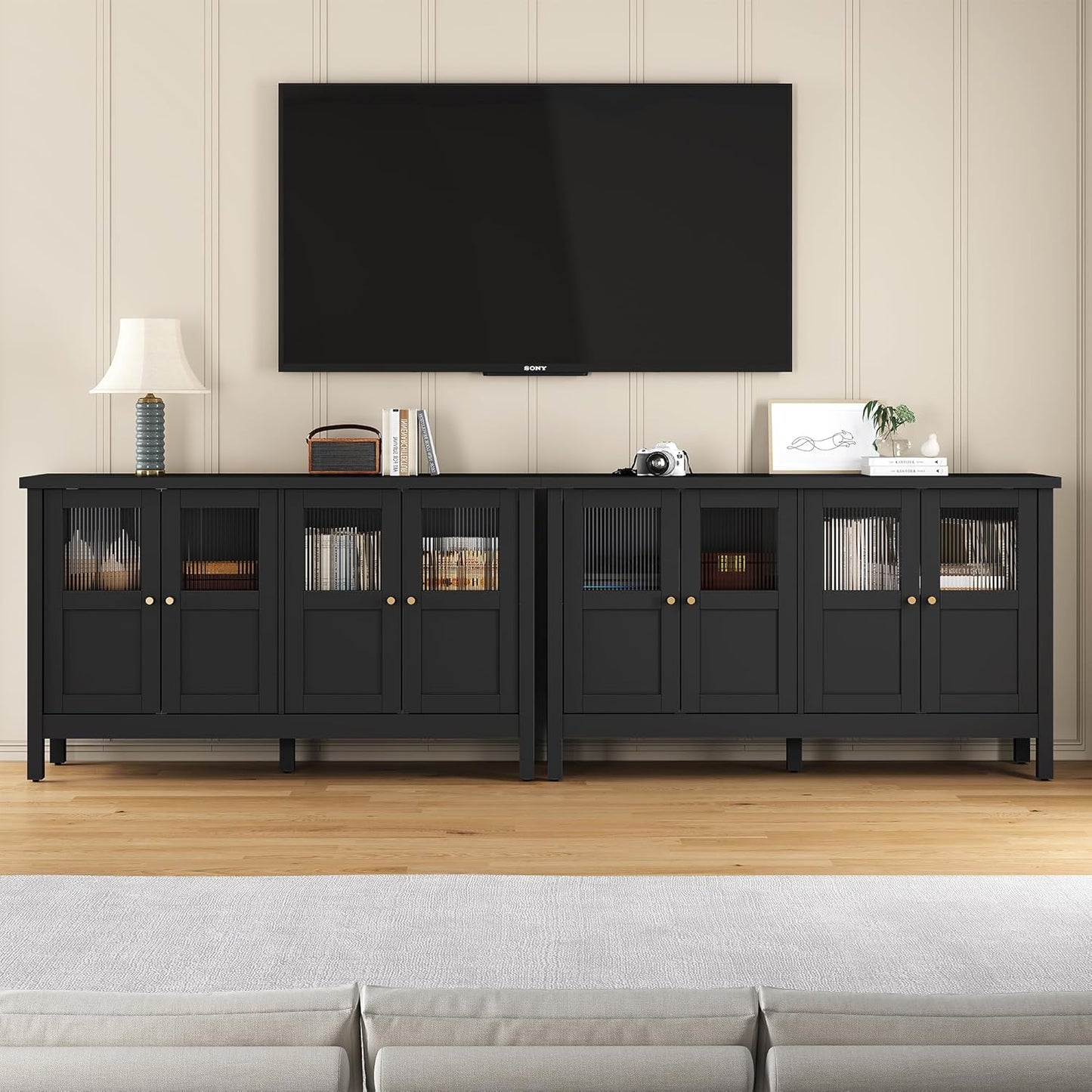 RoyalCraft Sideboard Buffet Cabinet with Storage, 55'' Storage Cabinet with Acrylic Accents, Accent Cabinet with Adjustable Shelves, Wood Credenza for Living Room, Dining Room, Entryway