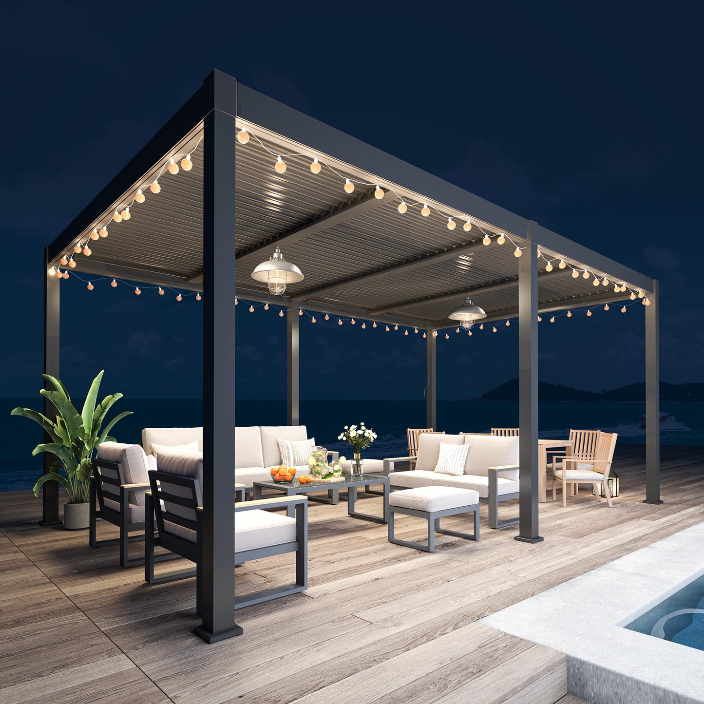 May in Color 12'x20' Adjustable Louvered Pergola, Heavy-Duty Aluminum Outdoor Pergola, Adjustable Metal Hardtop Roof Pergola for Patio, Deck, Garden, Yard, Black