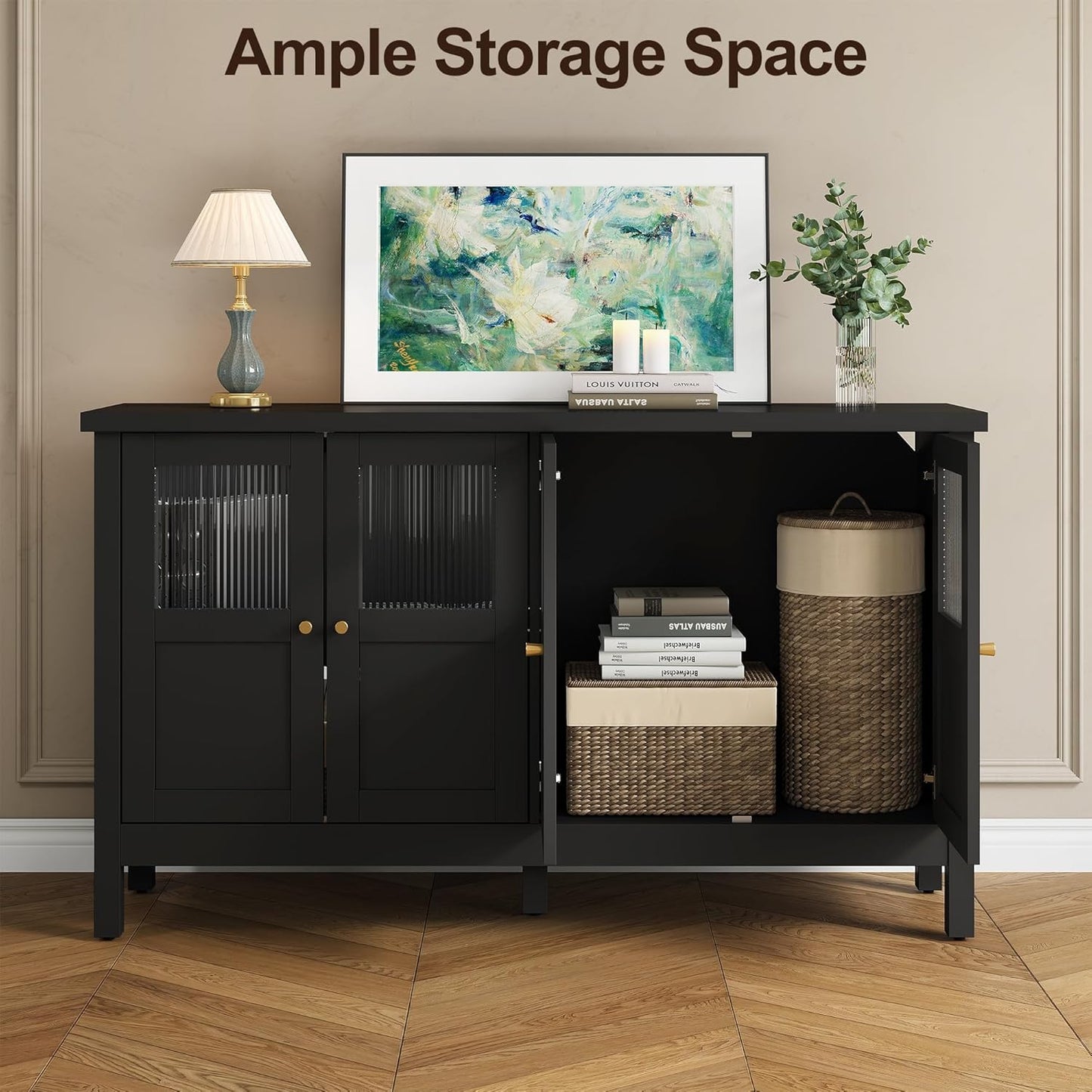 RoyalCraft Sideboard Buffet Cabinet with Storage, 55'' Storage Cabinet with Acrylic Accents, Accent Cabinet with Adjustable Shelves, Wood Credenza for Living Room, Dining Room, Entryway