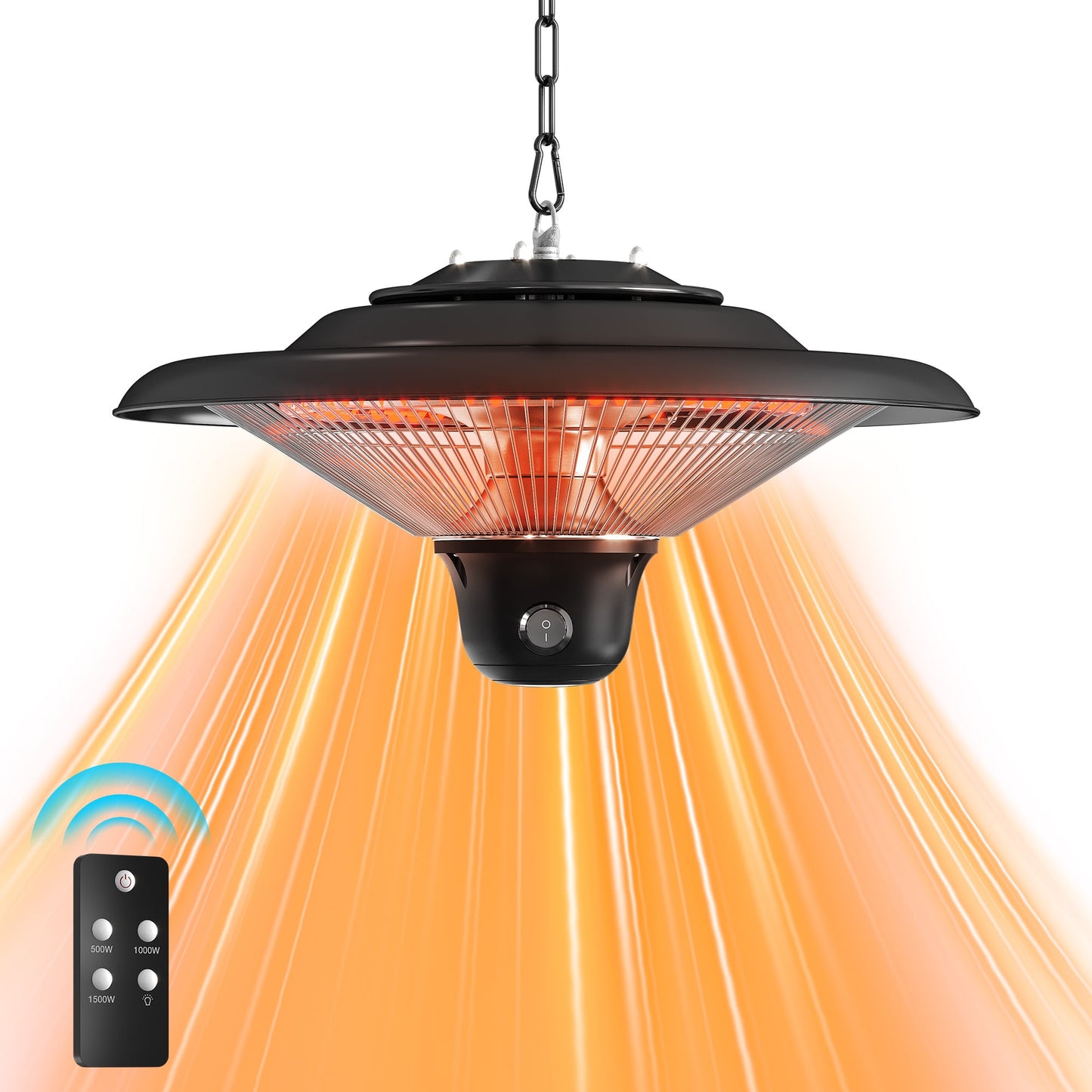 May in Color 1500W Outdoor Hanging Heater, Electric Infrared Hanging Heater, Waterproof Ceiling Heater with 3 Adjustable Modes, Ideal for Porch, Garage, Balcony, Black