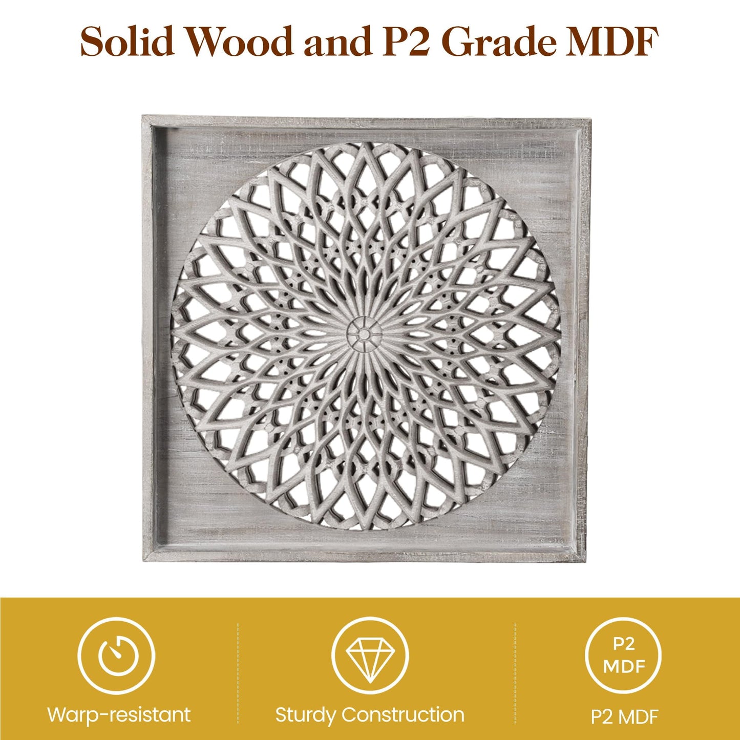 RoyalCraft Farmhouse Wood Mirror, Square Decorative Mirrors for Wall, Small Hanging Mirror, Wall Mirrors for Living Room, Bedroom, Dining Room, Entryway, Hallway, Gray, 23.6¡° X 23.6"