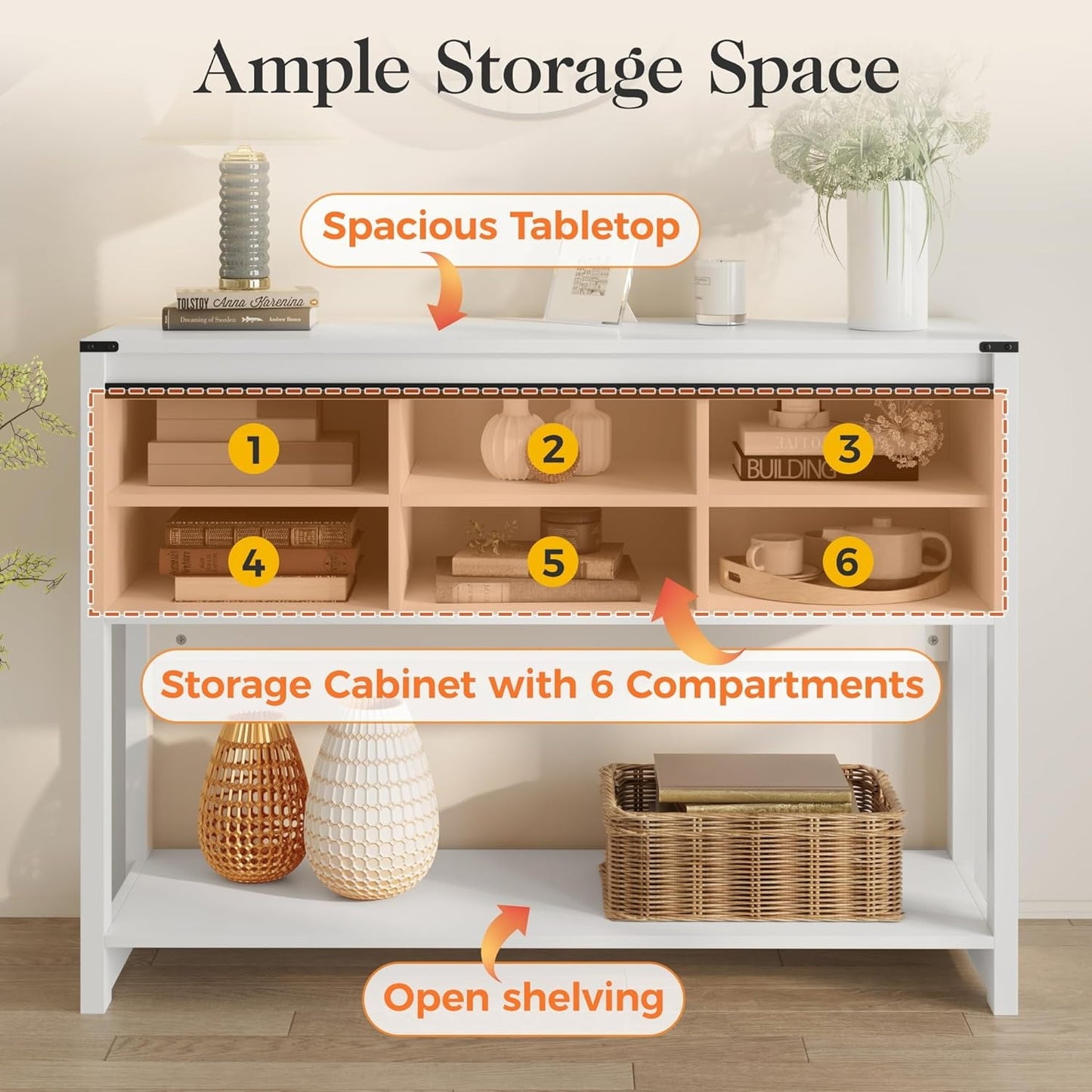 Royalcraft Entryway Table with Storage, 46" Modern Farmhouse Console Table with Sliding Barn Door, Wood Rustic Sofa Table with Adjustable Shelf for Hallway, Living Room, Foyer