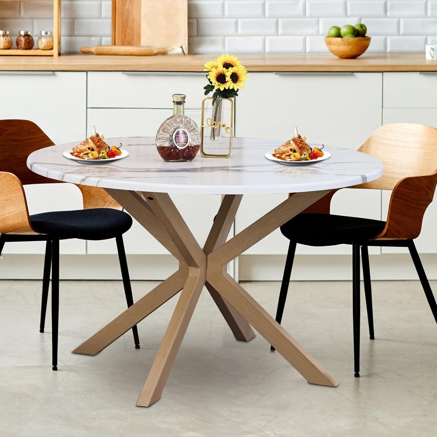 Superjoe  Mid Century Modern Round Table for 4-6 Person, 47" Dining Table for Home, White