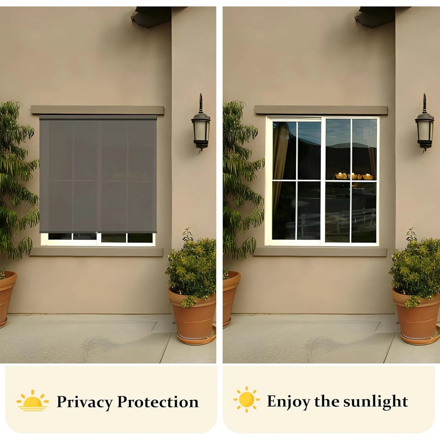 Royalcraft Outdoor Roller Shade 8'Wx8'H Brown 420GSM Cordless Patio Roller Blinds Shades with Pole, Waterproof Outdoor Blinds Roll Up for Gazebo Porch, Deck, Pergola