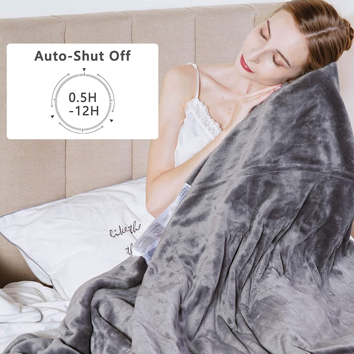 Royalcraft Electric Blanket Queen Size with Dual Controllers,10 Heating Levels& 12 Hours Auto-off, Blue