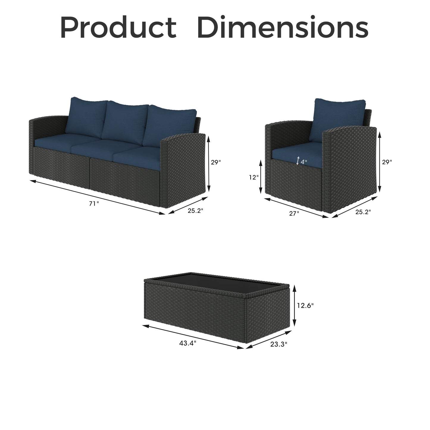 Royalcraft 6 Pieces Patio Furniture Set, All Weather PE Wicker Rattan Outdoor Sectional Sofa with Storage Box and Cushion, Outdoor Furniture for Lawn Backyard Poolside Porch
