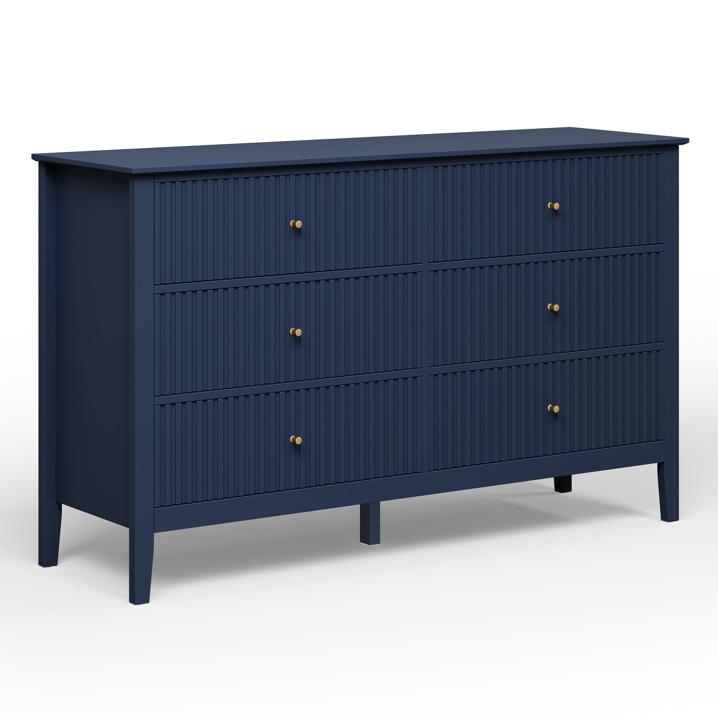 Royalcraft Fluted 6 Drawer Dresser, Wide Modern Chest of Drawers, Large Wood Storage Cabinet Organizer for Bedroom, Living Room, Hallway, Entryway, Blue