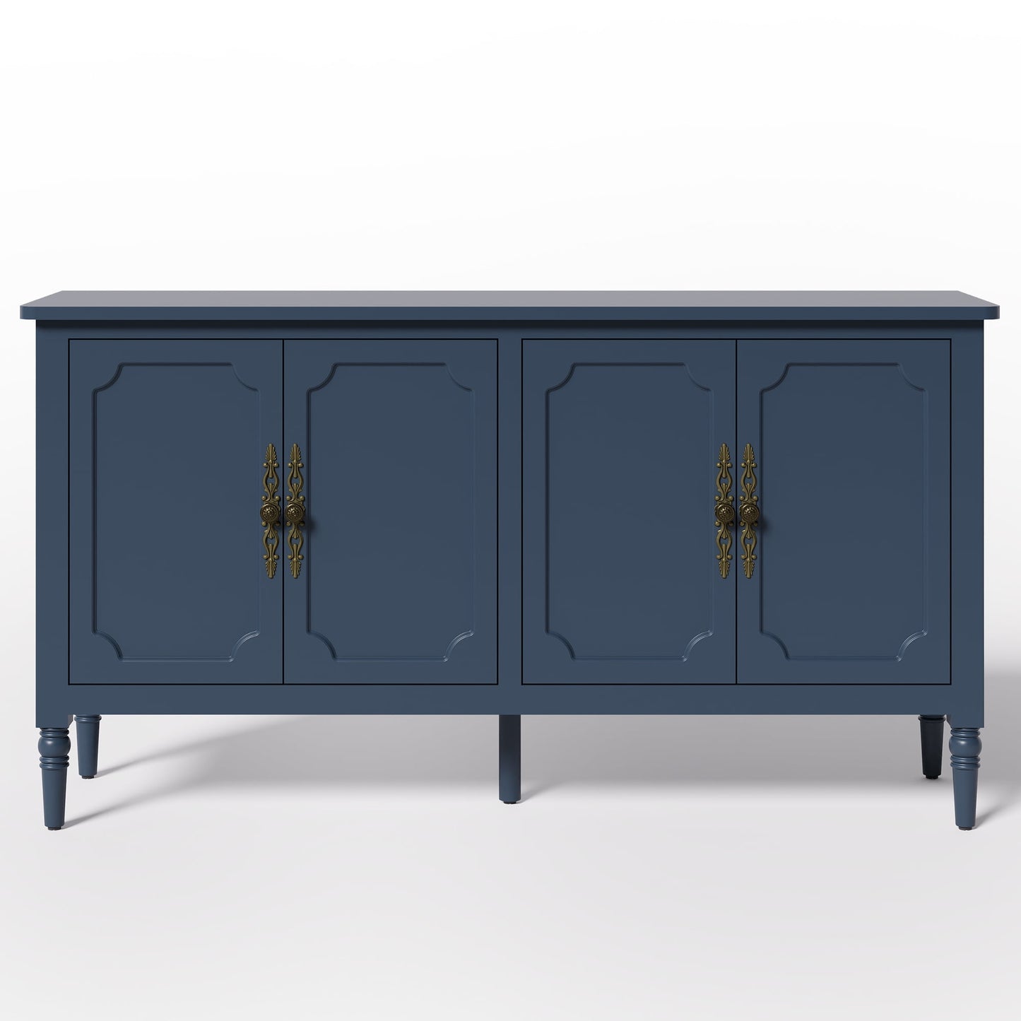 May in Color 58" Wood Buffet Cabinet, Mid-Century Modern Console Cabinet, with 4 Door & Media Storage, for Entryway, Living Room, Dining Room, Bedroom, Blue