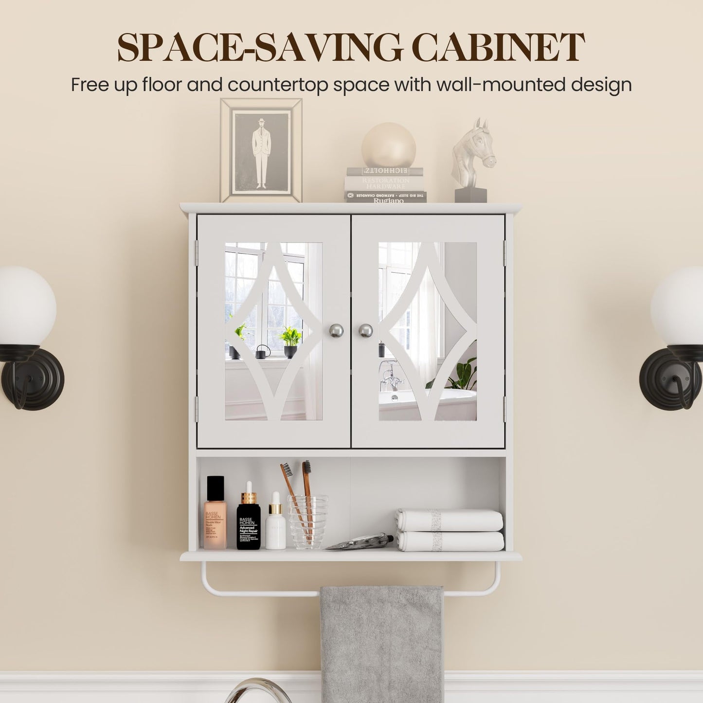 RoyalCraft Bathroom Wall Cabinet with Mirror, Wall Mount Bathroom Storage Cabinet, Adjustable Shelves