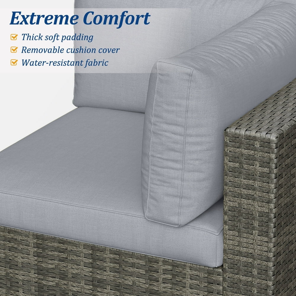 Royalcraft 7 Pieces Patio Conversation Sets, All-Weather PE Grey Wicker Outdoor Rattan Sectional Sofa, Patio Sofa Couch with Table and Grey Cushions