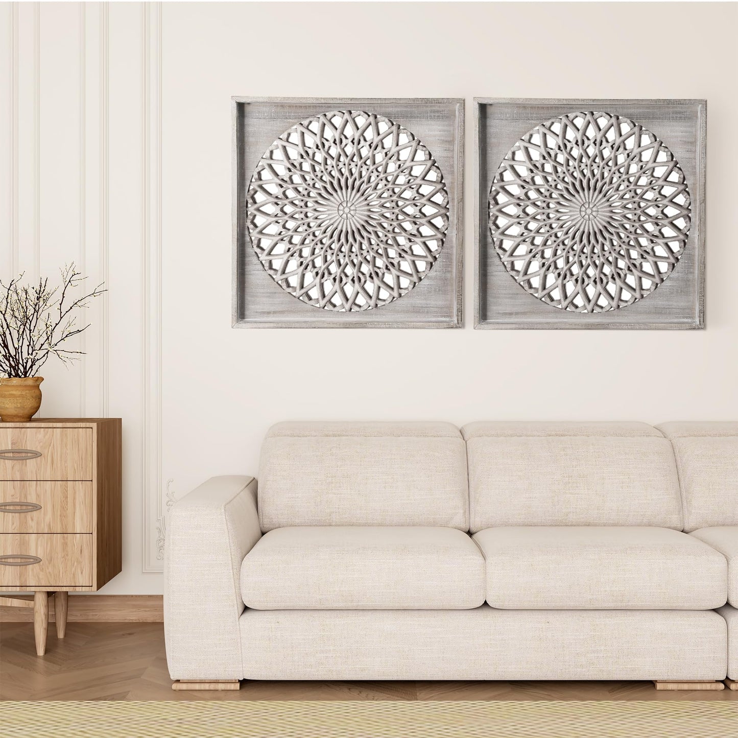 RoyalCraft Farmhouse Wood Mirror, Square Decorative Mirrors for Wall, Small Hanging Mirror, Wall Mirrors for Living Room, Bedroom, Dining Room, Entryway, Hallway, Gray, 23.6¡° X 23.6"