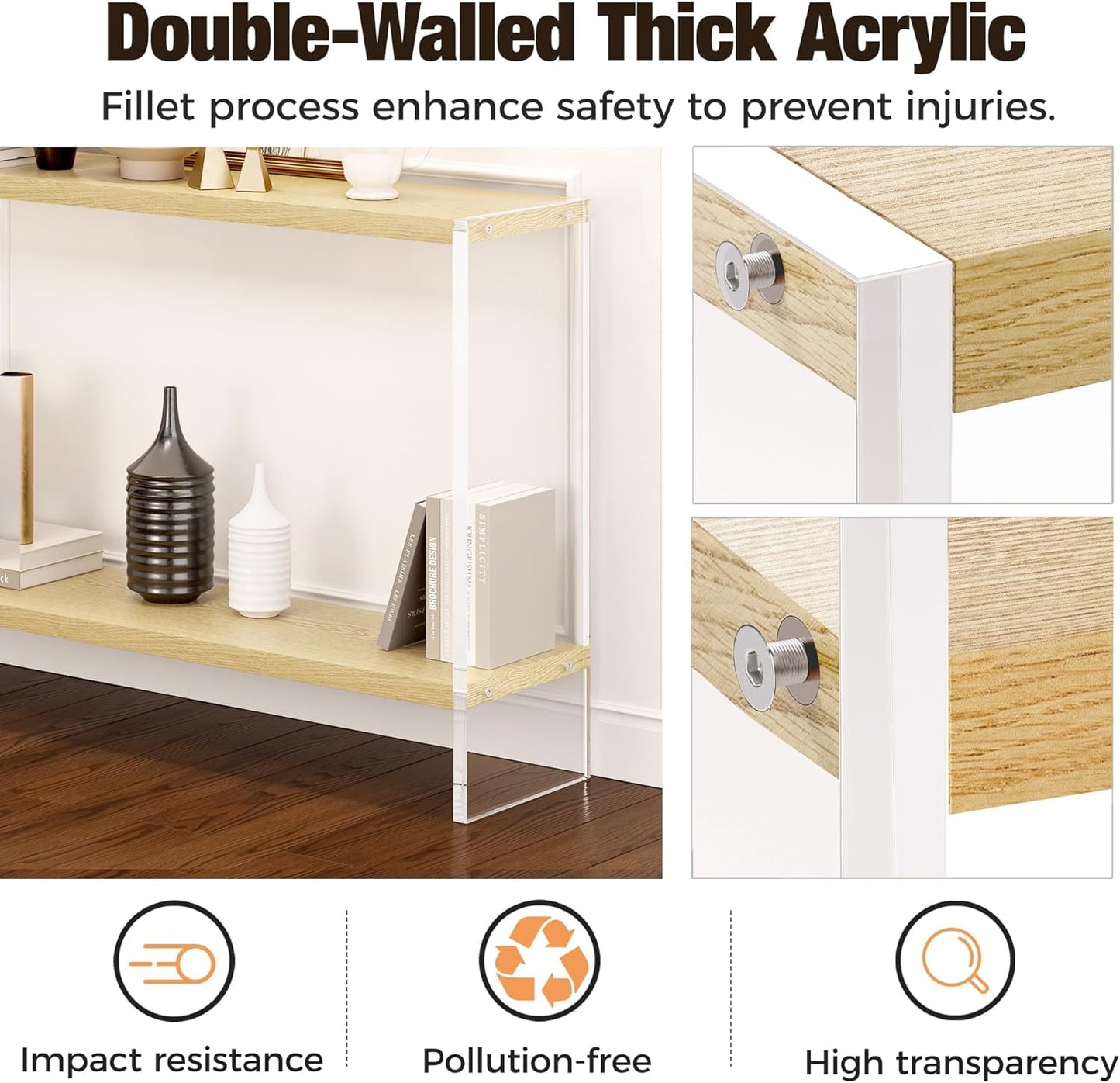 Acrylic Console Table, 47.24" Modern Entryway Table with Storage Shelf, Clear Acrylic Doorway Table, 2-Tier Sofa Table for Living Room, Bedroom, Hallway, and Dining Room (Black)
