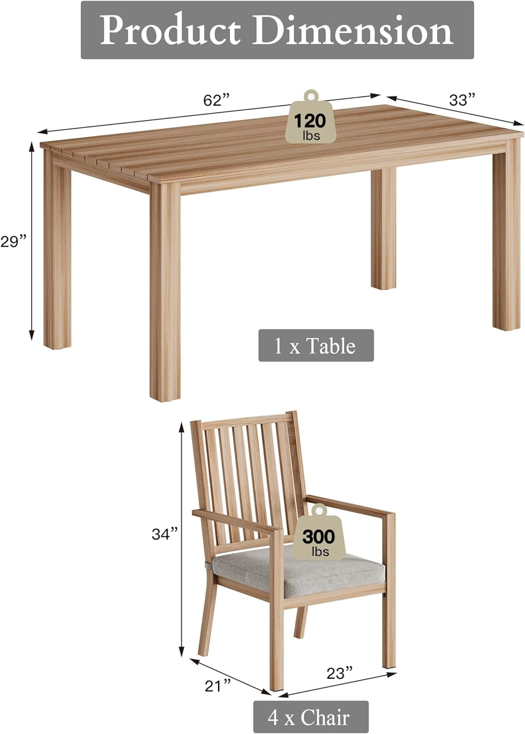 RoyalCraft 5 Pieces Patio Dining Sets, Aluminum Outdoor Dining Table with 4 Chairs, Outdoor Patio Dining Furniture Set with Removable Cushion for Lawn, Garden, Backyard, Brown
