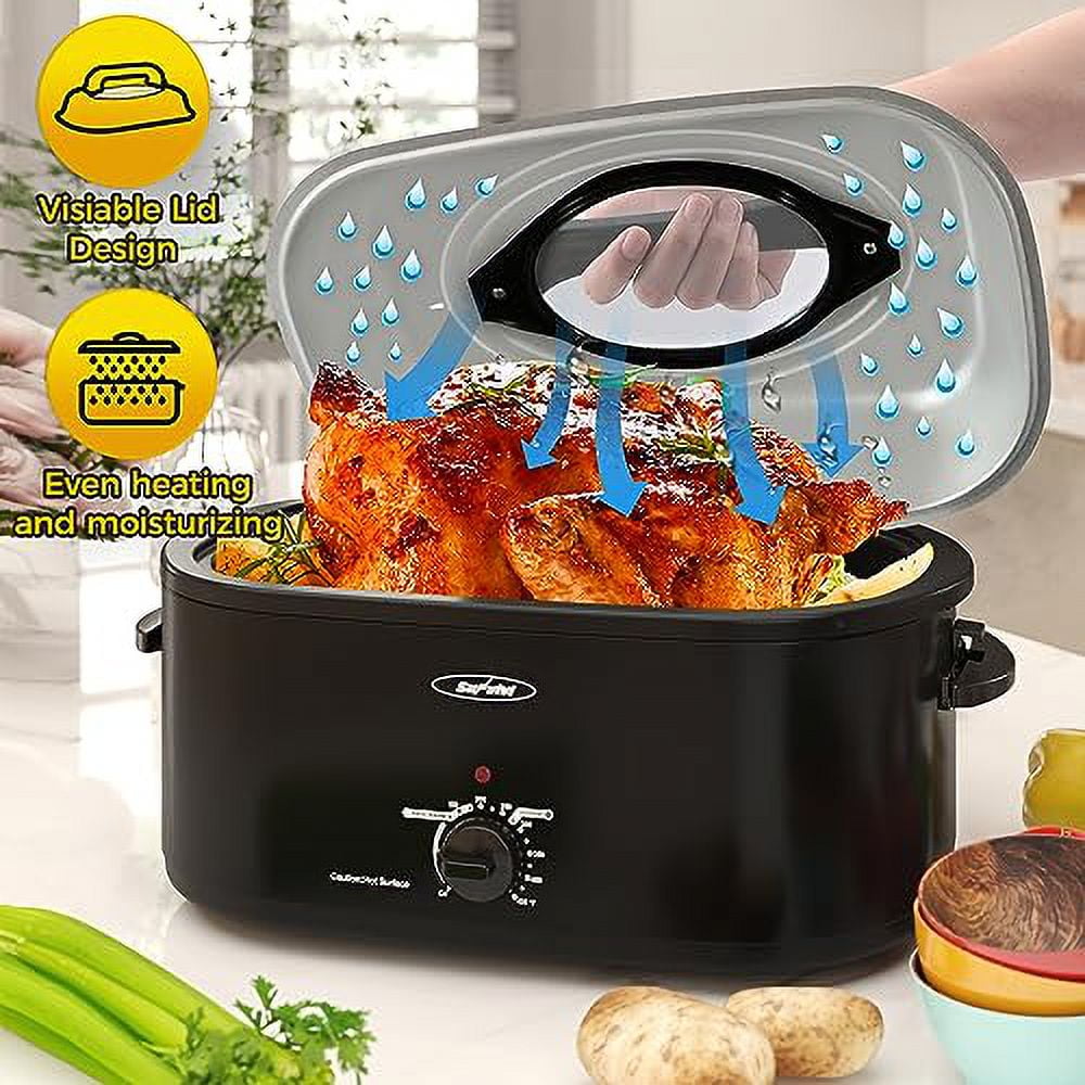 Royalcraft 22 Quart Electric Turkey Roaster Oven with Visible & Self-Basting Lid, Stainless Steel