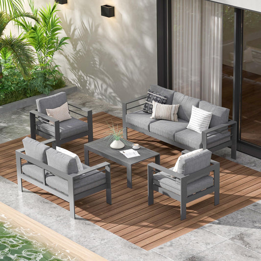 RoyalCraft 5 Piece Aluminum Outdoor Patio Conversation Set, Gray