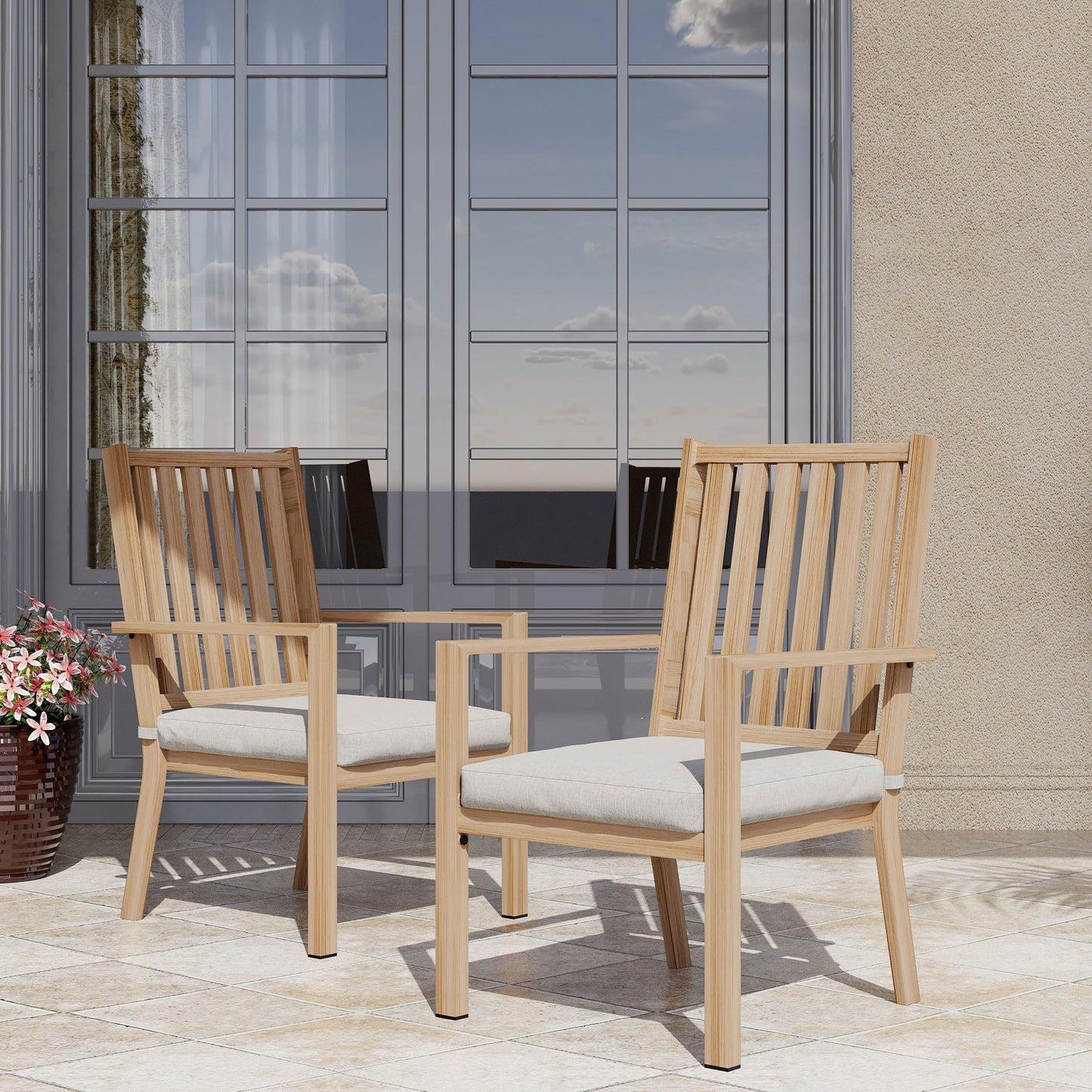May in Color Patio Dining Chair Set of 4, Aluminum Outdoor Dining Chairs with Waterproof Cushions, Metal Outdoor Patio Furniture Seating for Porch, Balcony, Deck, Backyard, Light Wood Color
