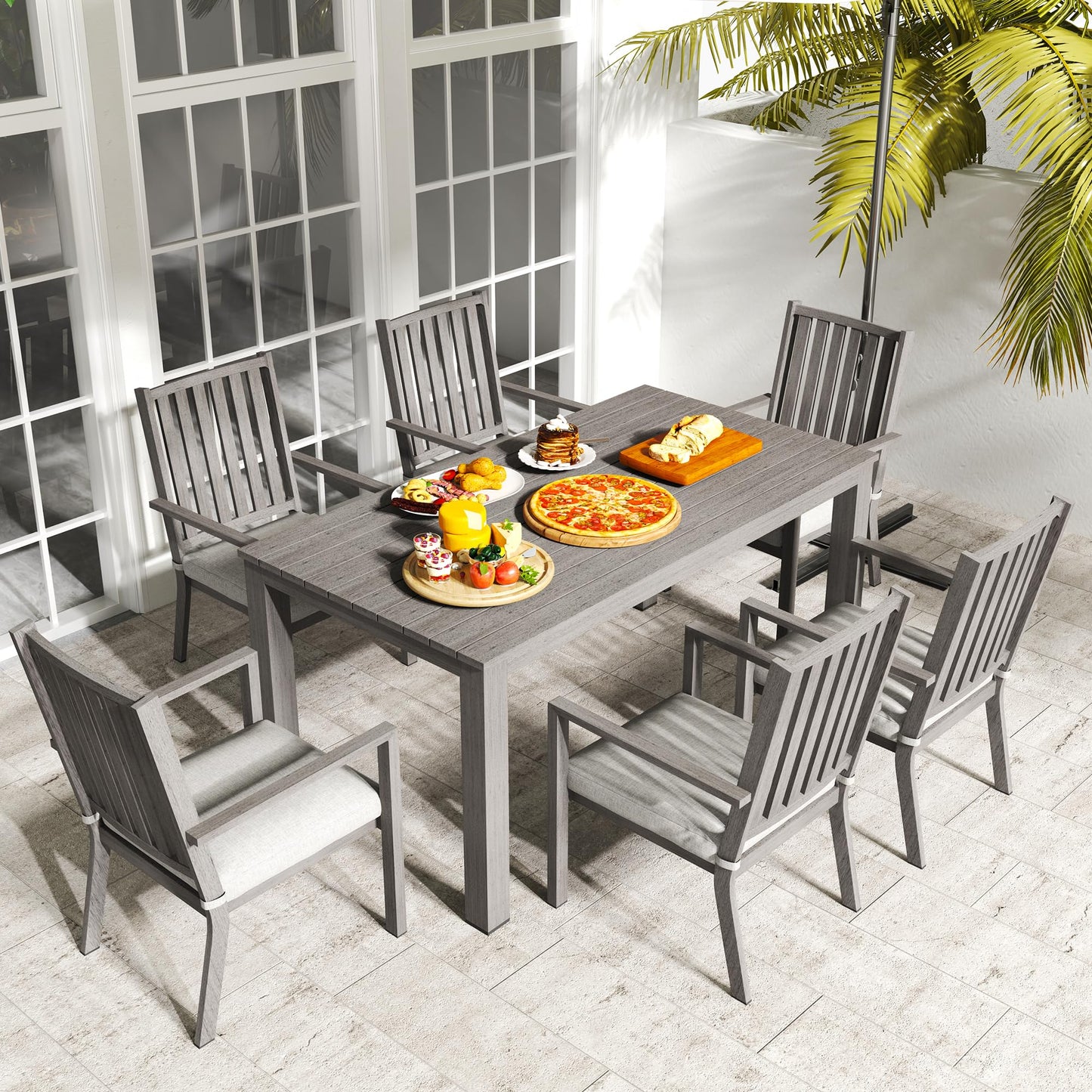 May in Color Patio Dining Chair Set of 2, Aluminum Outdoor Dining Chairs with Waterproof Cushions, Metal Outdoor Patio Furniture Seating for Porch, Balcony, Deck, Backyard, Gray