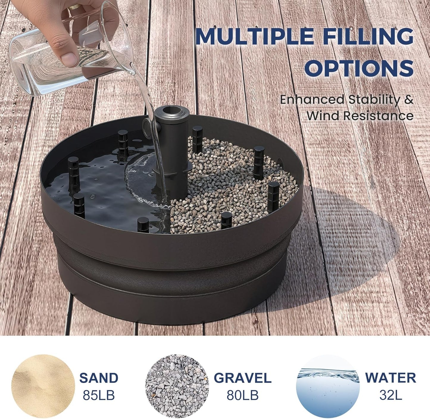 Outdoor Umbrella Base, Foldable Weighted Patio Umbrella Stands, Umbrella Base Suitable with 1.26''-1.89'' Pole Sizes, Heavy Duty Base for Holding Water, Sand, Gravel, HDPE Rust-Proof Base for Patio