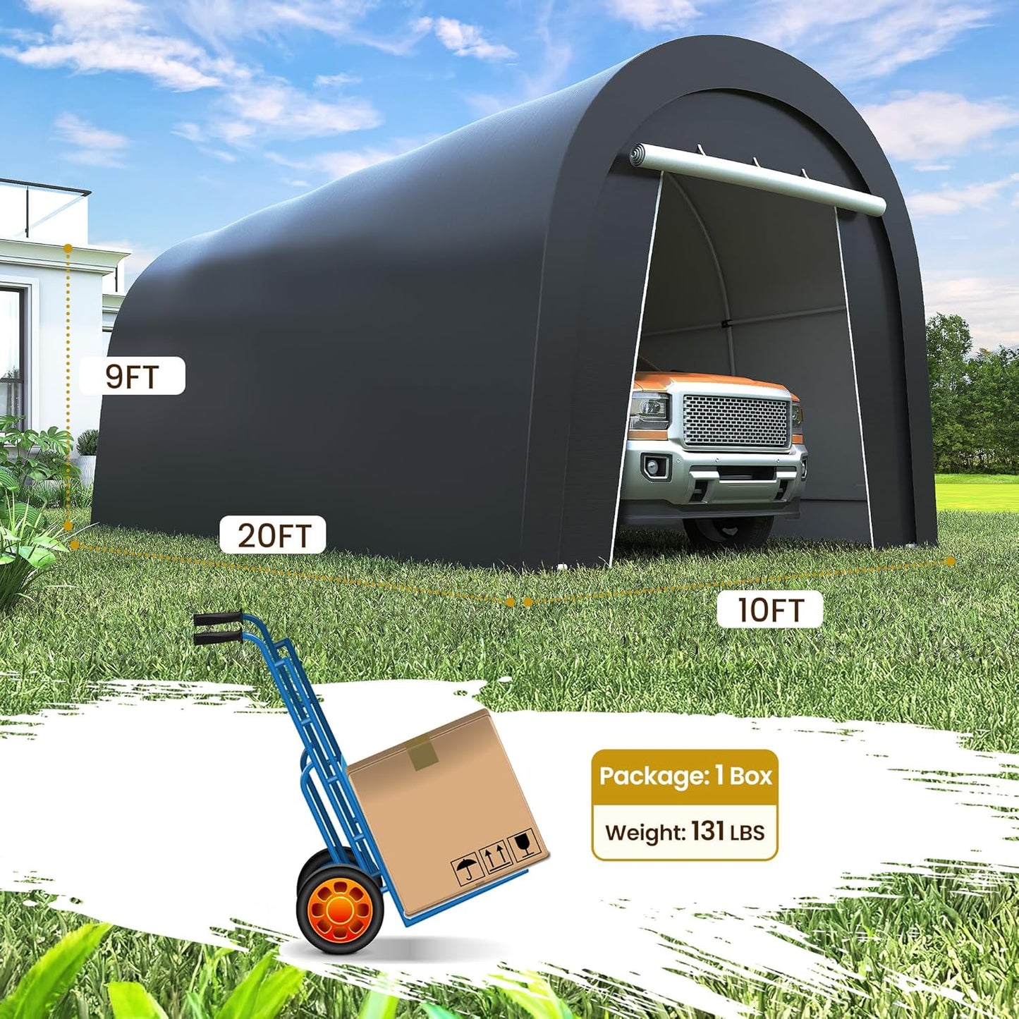 Wisteria Lane Heavy Duty Carport with 4 Cloth Bags, All-Weather Car Canopy with 2 Roll-up Doors, Portable Garage Storage Shelter Shed for Cars, Truck, or Garden Tools