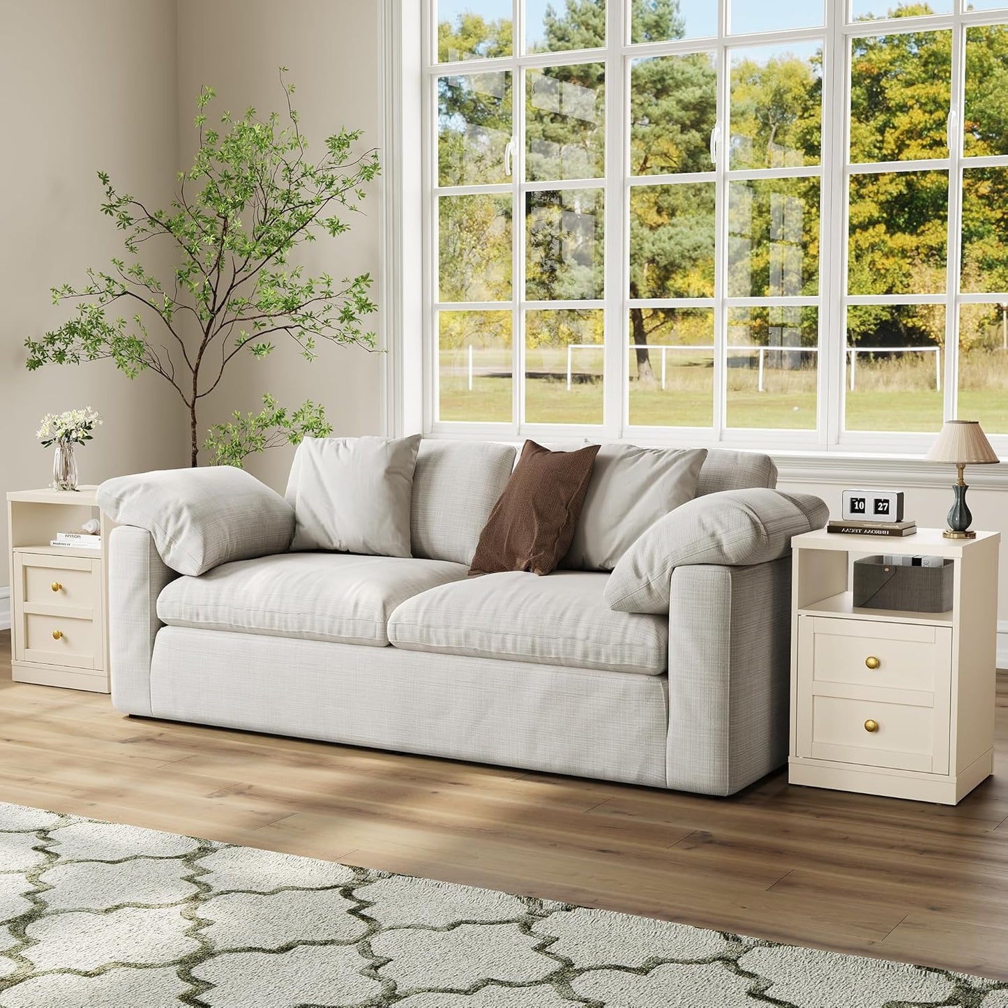 Royalcraft Nightstand Set of 2, End Table with Storage Shelf and Door, Faux two-drawer Design Side Table , Modern Night Stand for Bedroom Dorm, Wood Beside Table for Living Room Small Spaces