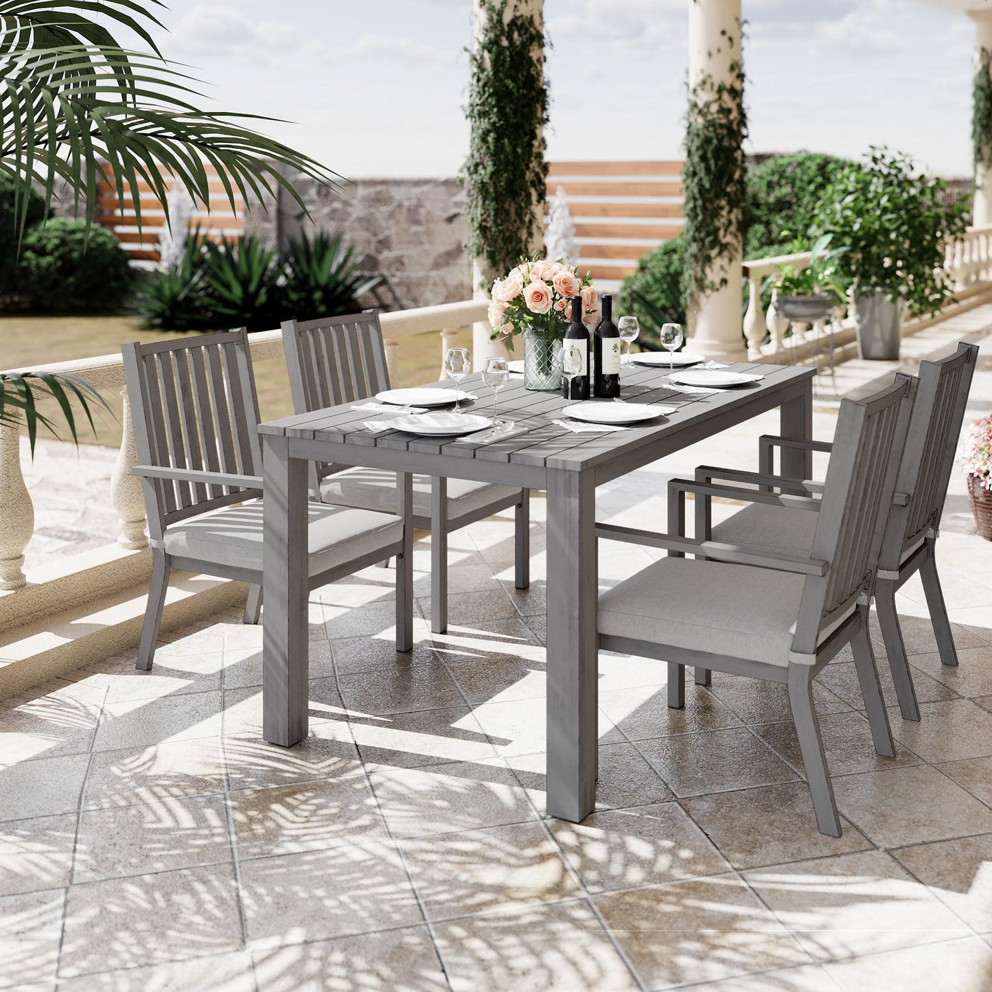 May in Color Wooden Aluminum Dining Table, Grey Outdoors Aluminum Table