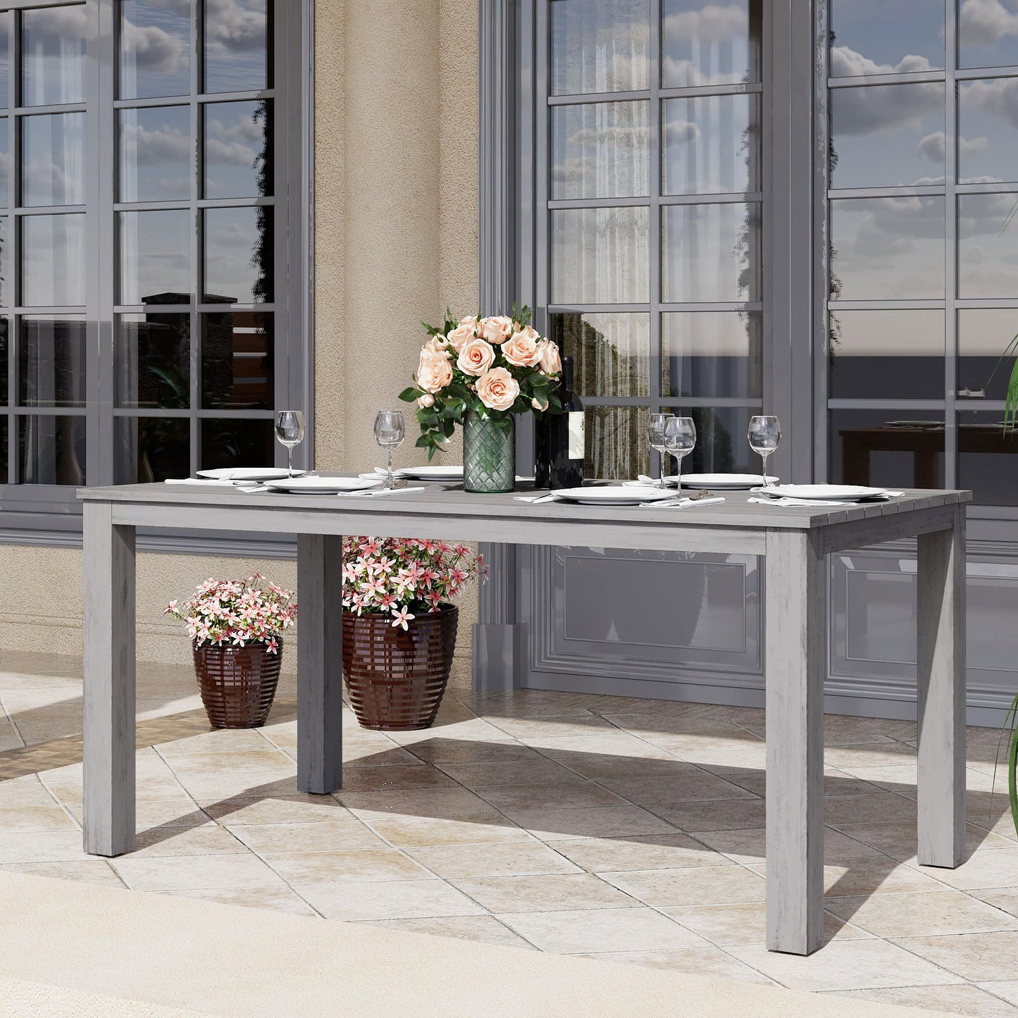 May in Color Wooden Aluminum Dining Table, Grey Outdoors Aluminum Table