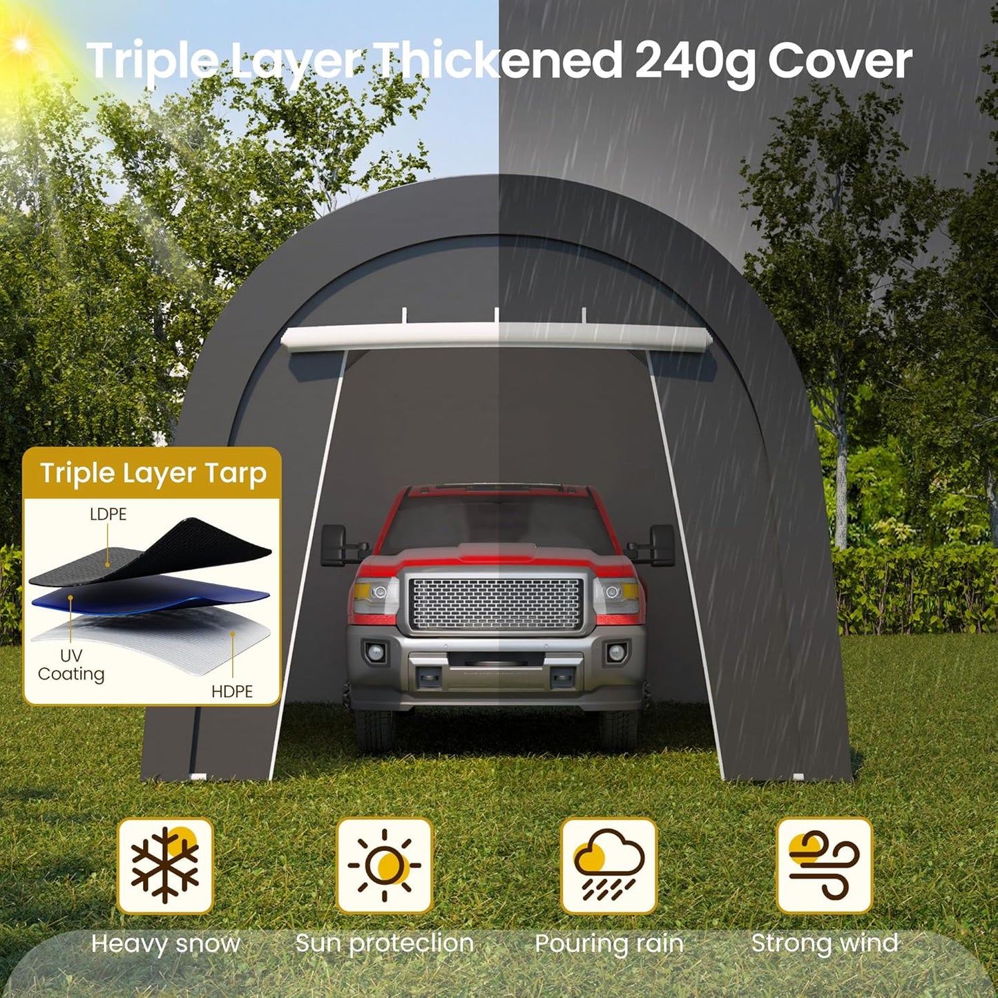 Wisteria Lane Heavy Duty Carport with 4 Cloth Bags, All-Weather Car Canopy with 2 Roll-up Doors, Portable Garage Storage Shelter Shed for Cars, Truck, or Garden Tools