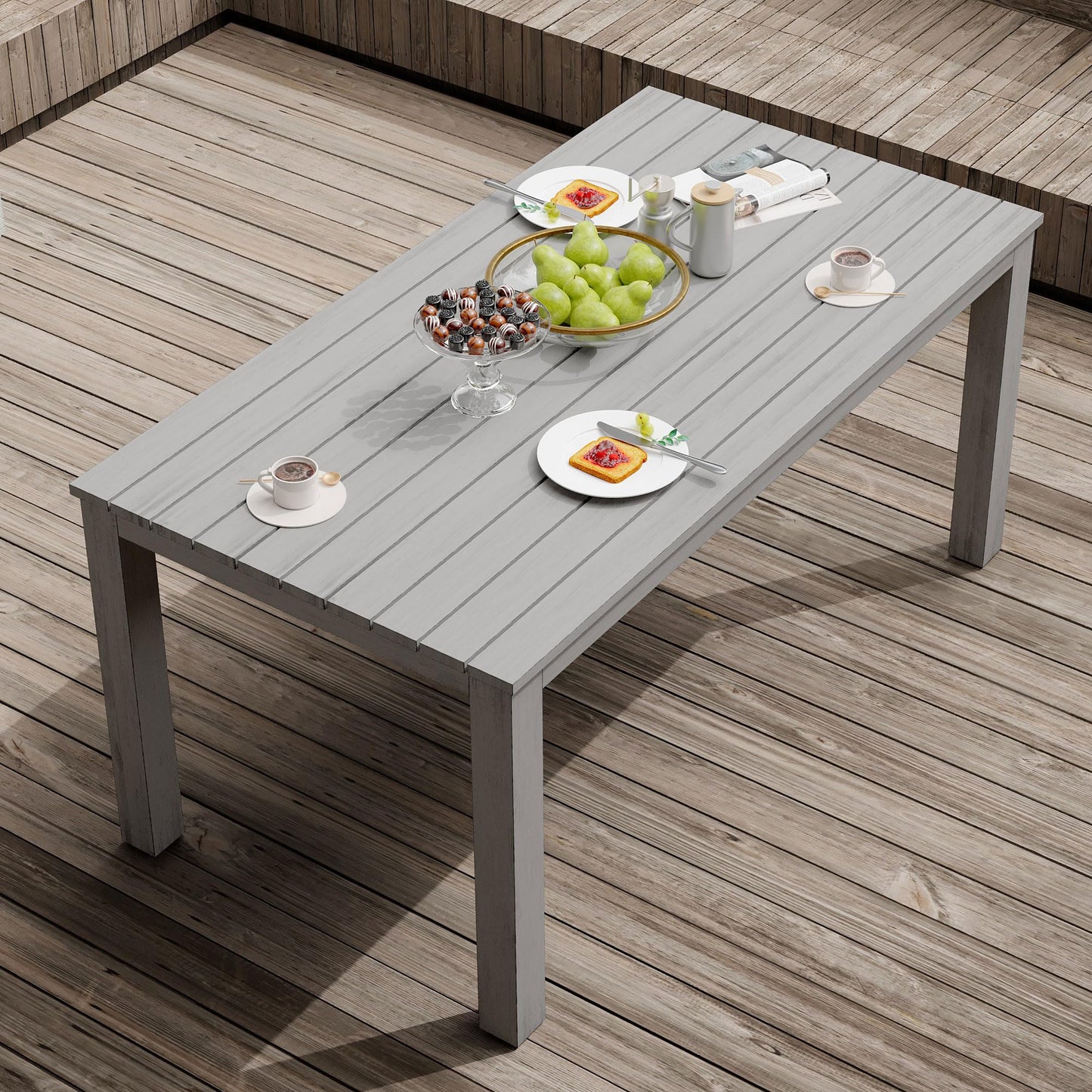 May in Color Wooden Aluminum Dining Table, Grey Outdoors Aluminum Table