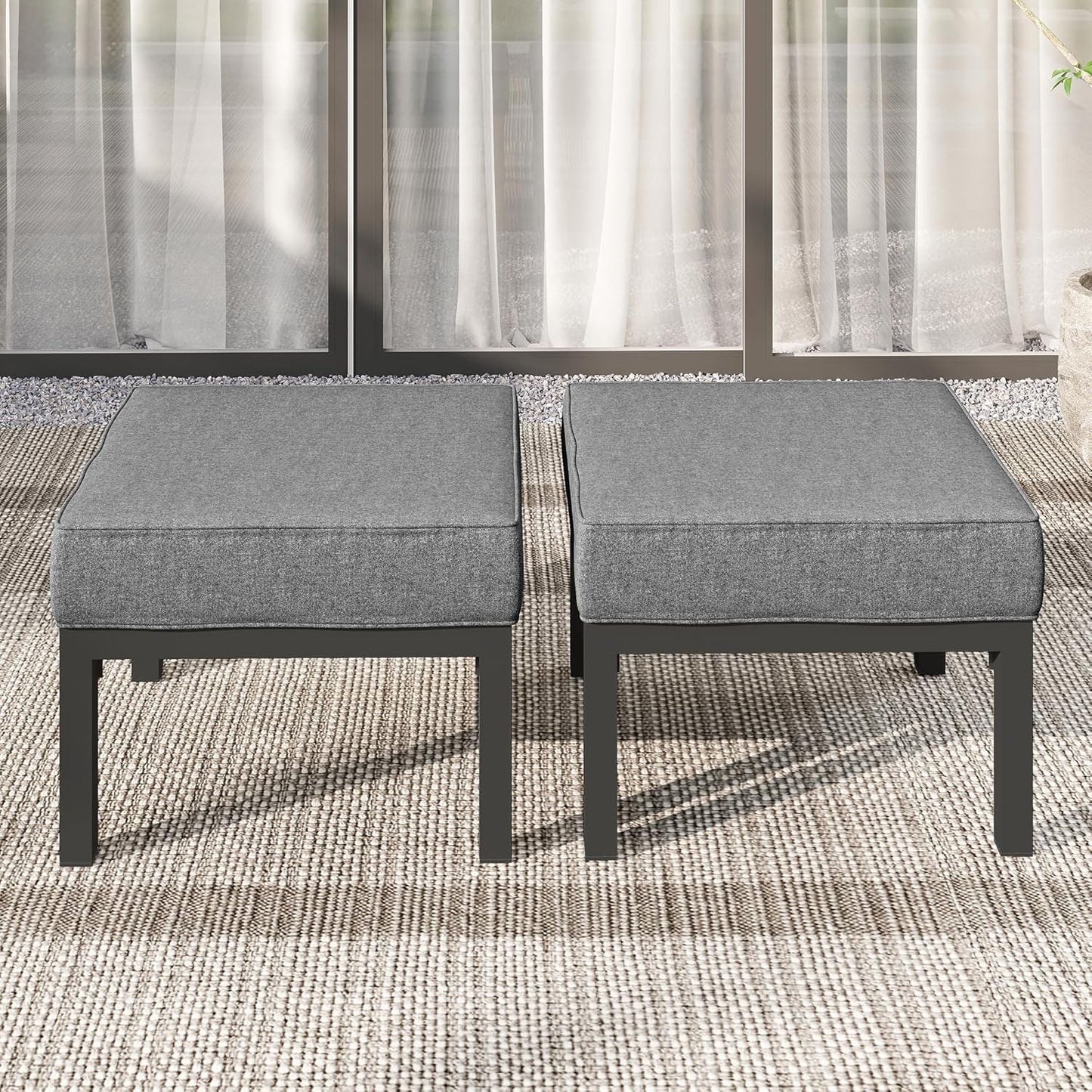 Royalcraft Outdoor Footstools Patio Ottoman Set of 2, Aluminum All-Weather Outdoor Footrest Seat with Removable Cushions, Patio Furniture Ottomans for Garden, Backyard, Poolside-Gray