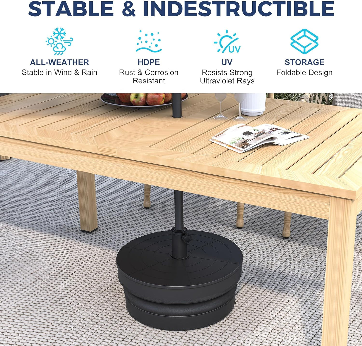 Outdoor Umbrella Base, Foldable Weighted Patio Umbrella Stands, Umbrella Base Suitable with 1.26''-1.89'' Pole Sizes, Heavy Duty Base for Holding Water, Sand, Gravel, HDPE Rust-Proof Base for Patio