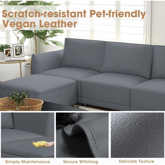 Royalcraft Convertible Sectional Sofa, 107.87" L-Shaped Couch, Modern Vegan Leather Couches for Living Room, Apartment, Office, and Small Space