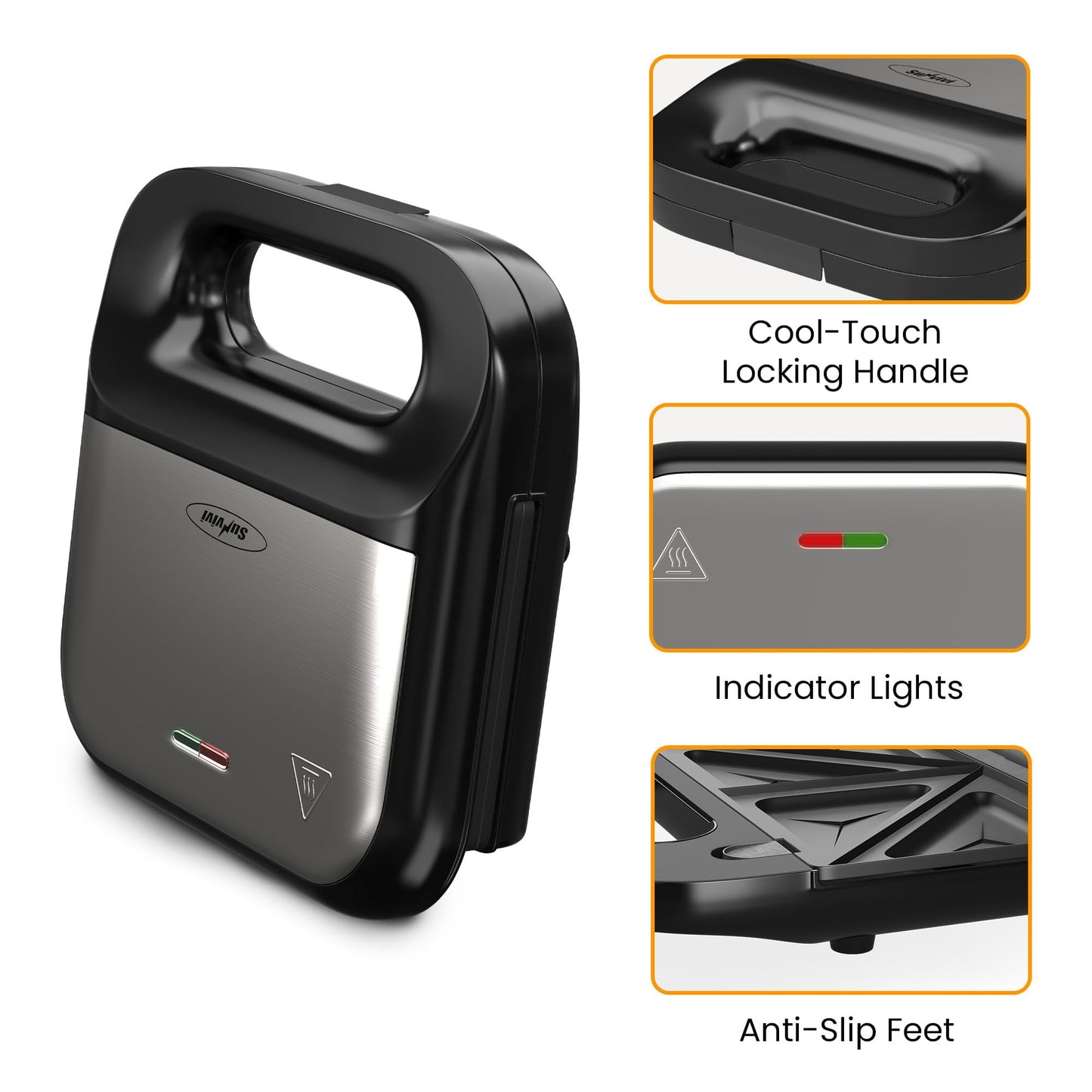 Royalcraft Sandwich Maker, Panini Press Grill and Waffle Iron Set, 3 in 1 Electric Sandwich Press with Removable Non-Stick Plates, Indicator Lights & Cool Touch Handle 750W