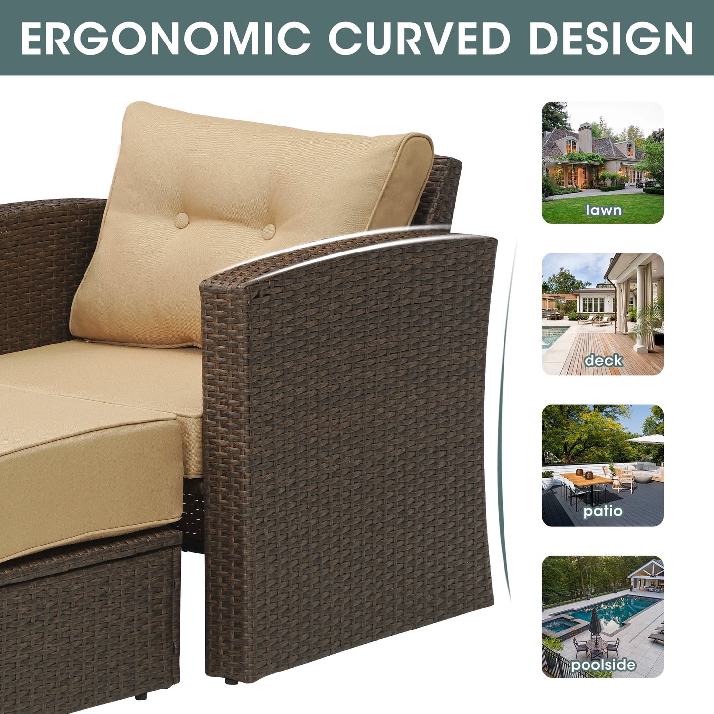 Royalcaft 2 Piece Outdoor Patio Wicker Armchairs, All Weather Outside Rattan Chair Patio Furniture Set with Blue Cushions