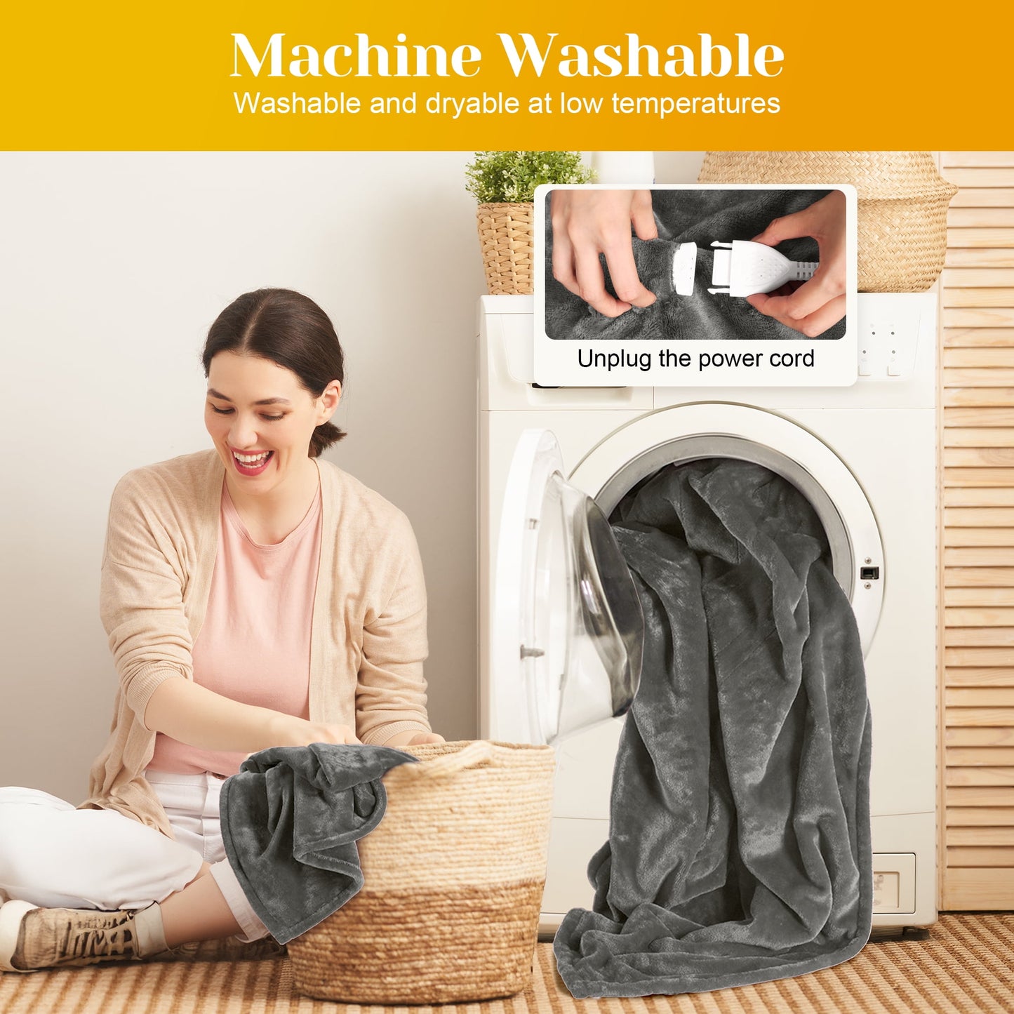 RoyalCraft Electric Heated Blanket, 84" x 62" Twin Size Electric Blanket with 10 Heating Levels and 12 Hours Auto-Off, Soft Flannel and Sherp Blanket with ETL & FCC Certification, Grey