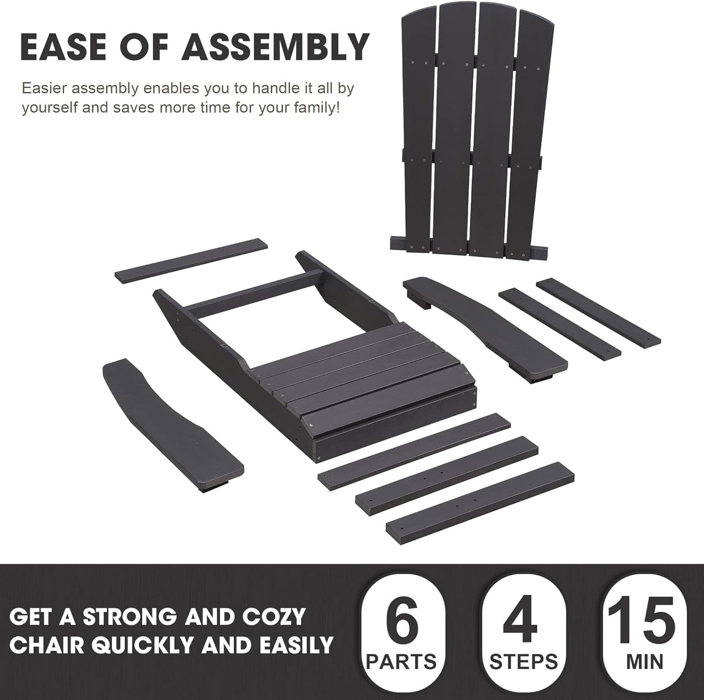 Royalcraft Adirondack Chairs, Weather Resistant Hips Plastic Fire Pit Chairs, Modern Poly Adorondic Outside Chairs, 350 LBS Adirondack Chair for Easy Assembly, White
