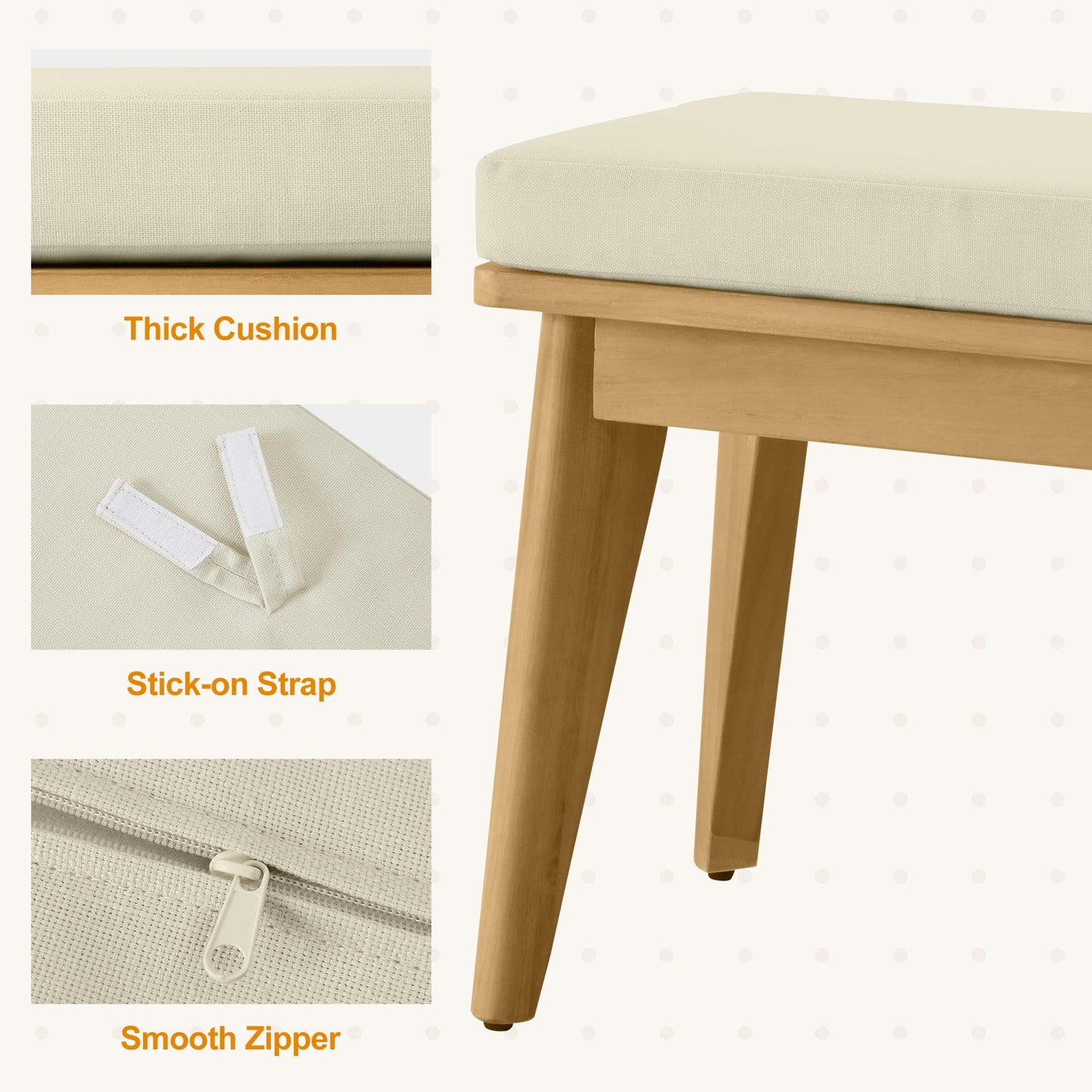 RoyalCraft Acacia 6 Pieces Patio Dining Set with Dining Table, Chairs, and Bench, All-Weather Wood Chairs with Cushions, Modern Outdoor Dining Furniture Set for Lawn, Backyard, Garden, Deck, Beige