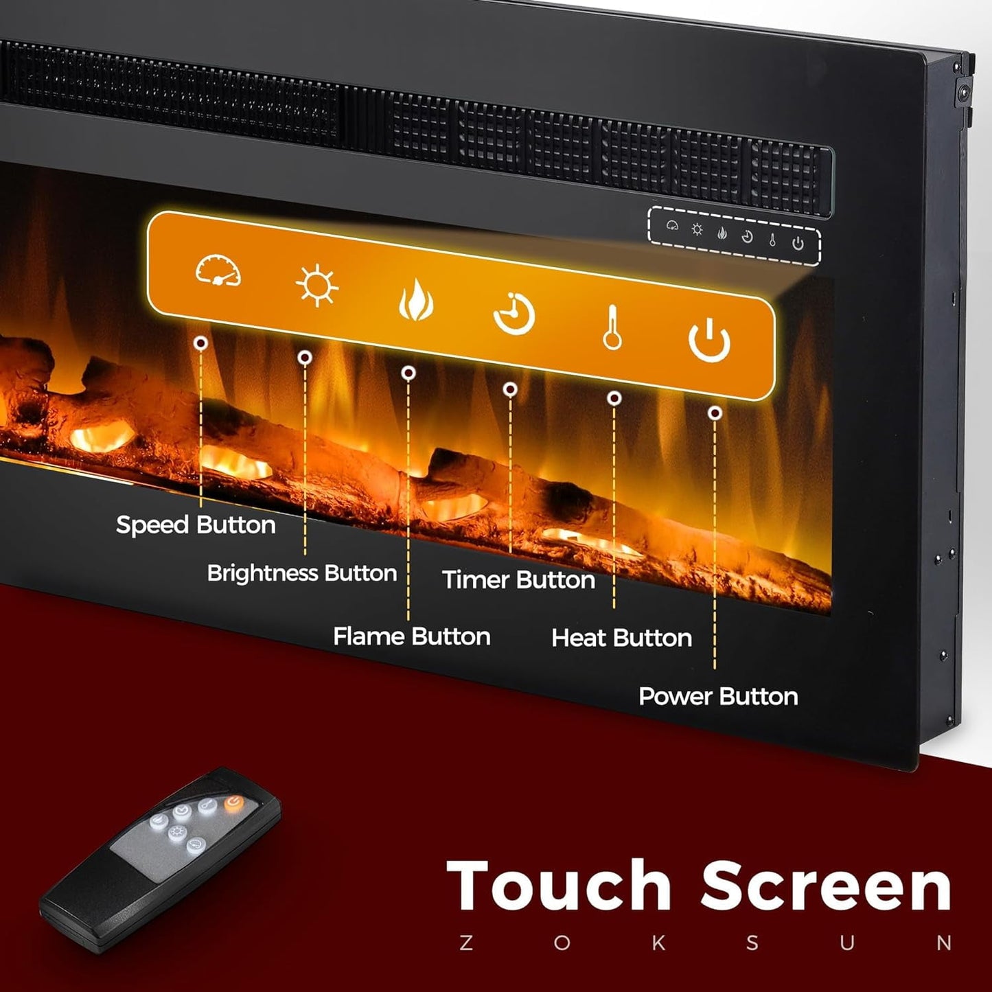 Royalcraft 50 Inch Recessed and Wall Mounted Electric Fireplace, Low Noise Fireplace Heater with 20 Multicolor Flames and 8h Timer, 1400W Heater with Touch Screen and Remote Control, Black