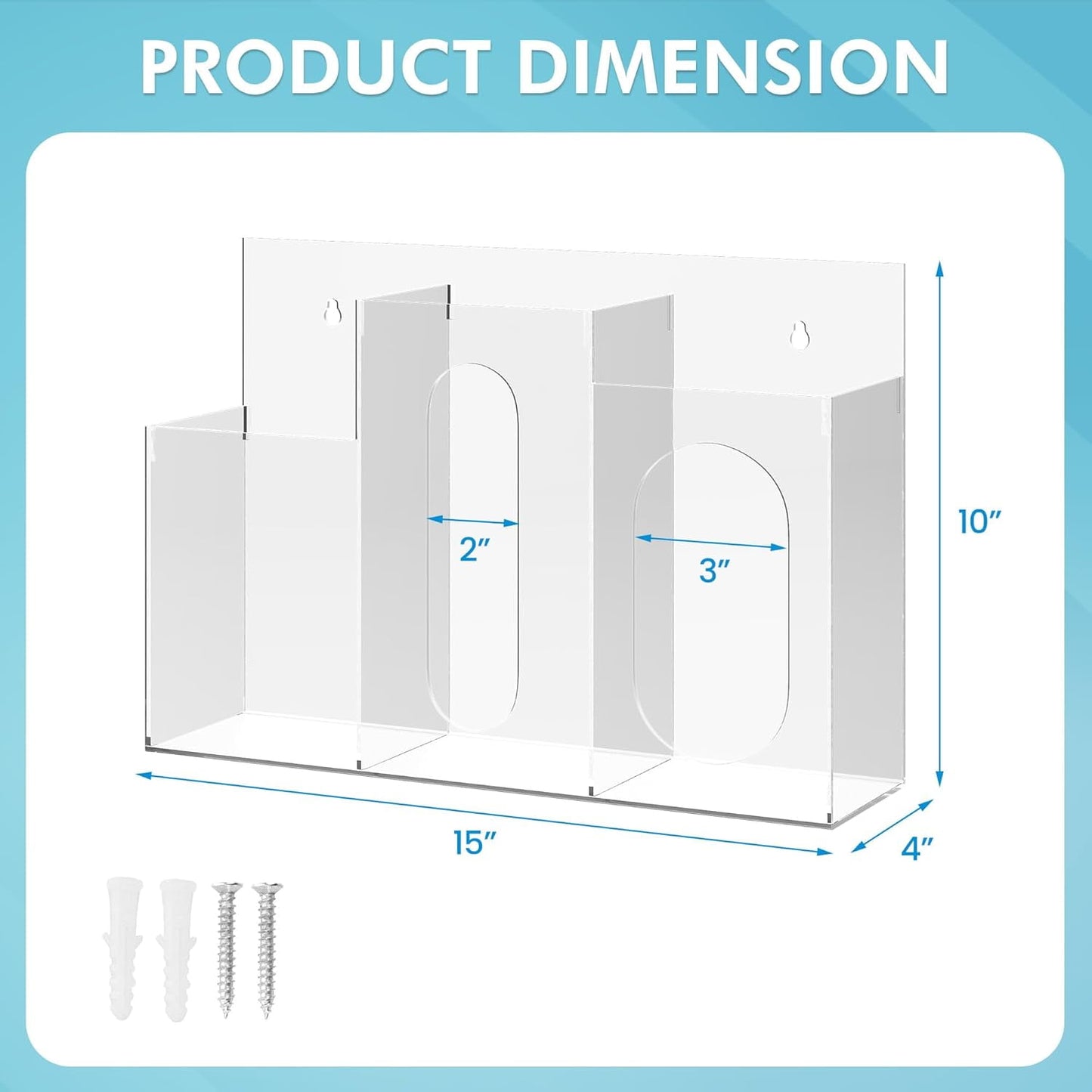 Heynemo Acrylic Hygiene Dispenser Sanitation Station with Three Compartment, Gloves Masks Hairnets Acrylic Box Holder, Wall Mount or Tabletop Acrylic Clear Storage Containers