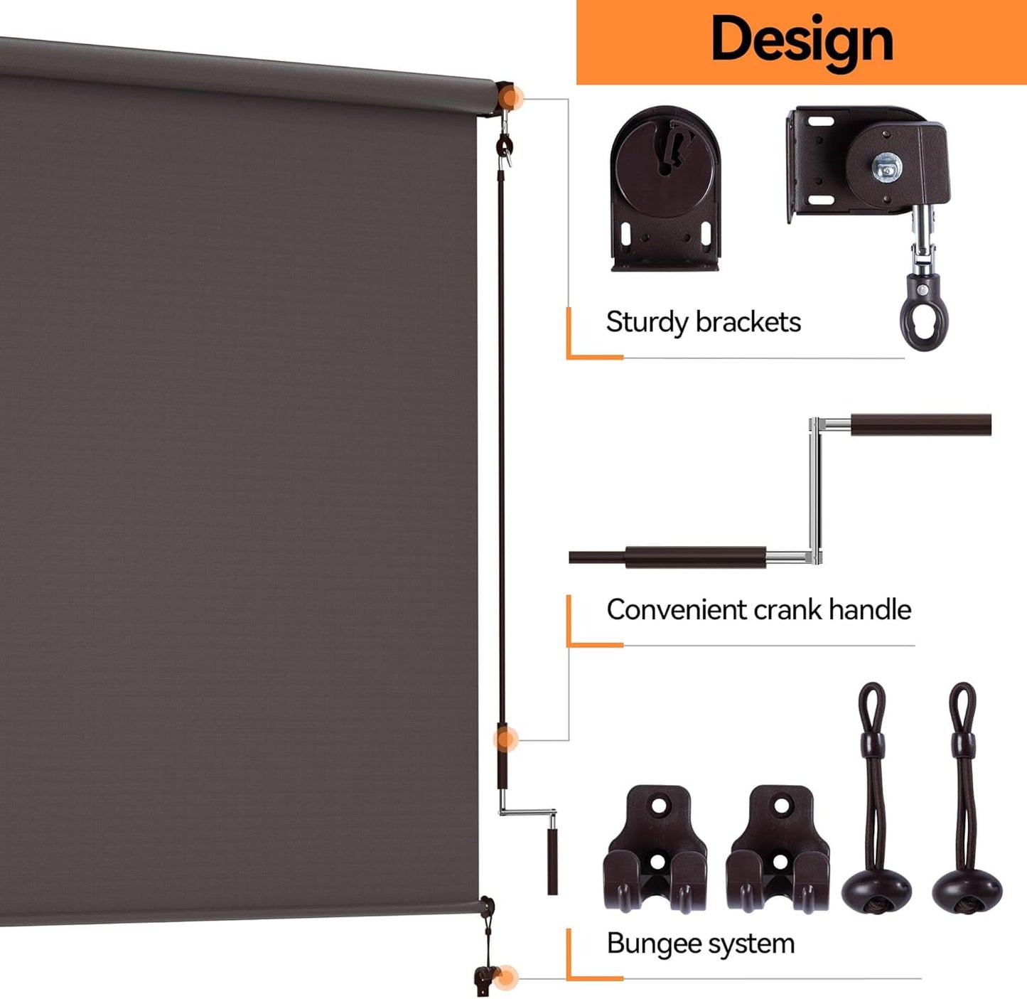 Outdoor Roller Shades for Patio New Material with 95% UV Protection, Cordless Patio Shades Roll Up Outdoor Blinds with Crank Handle for Shading, Protect Privacy, No Valance, (6' W X 8' L), Brown