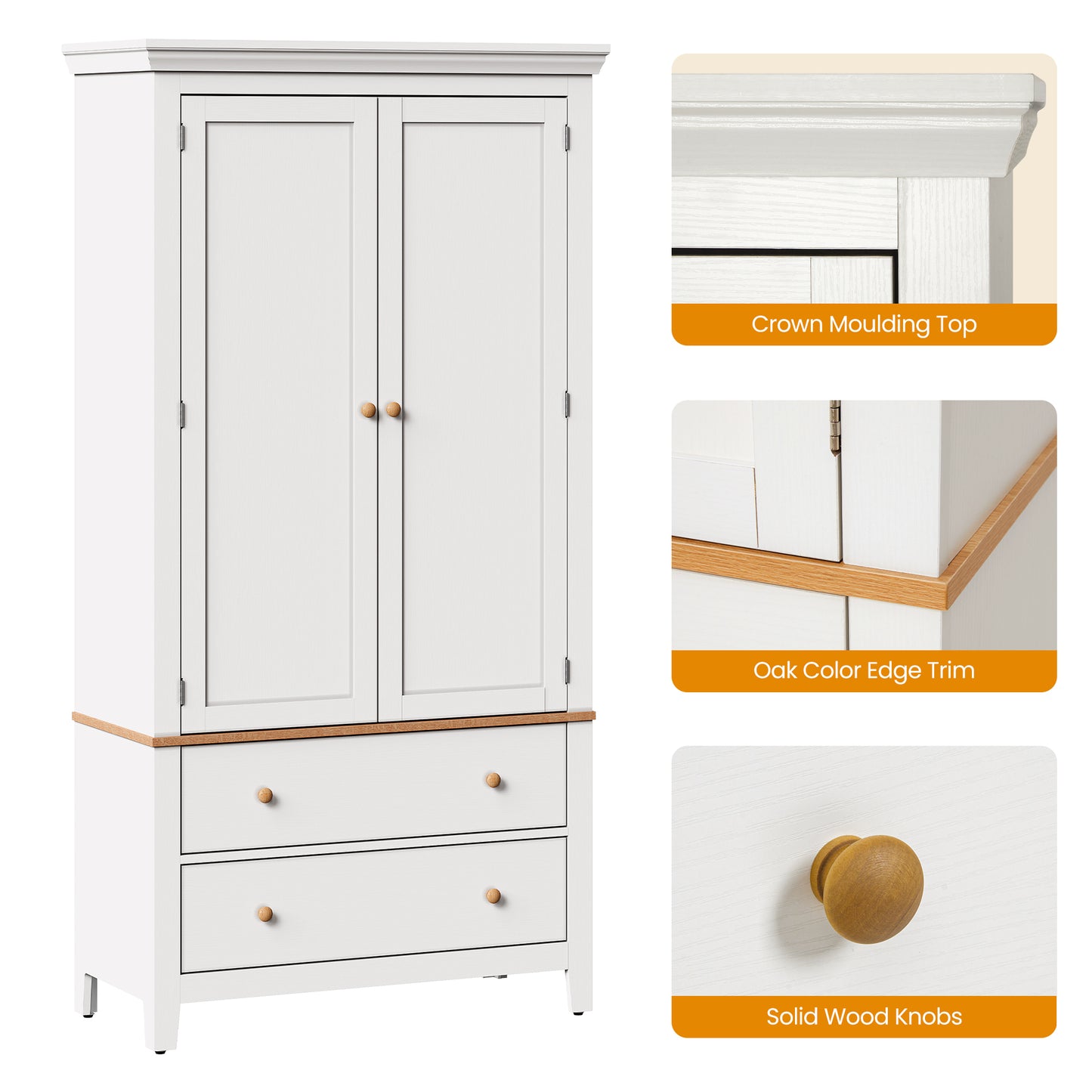 Royalcraft 70'' Tall Kitchen Pantry Cabinet, Wood Cupboard with 8 Door Storage Shelves, Large Storage Cabinet with Drawers & Adjustable Shelves for Kitchen, Dining Room, Living Room, Laundry, White