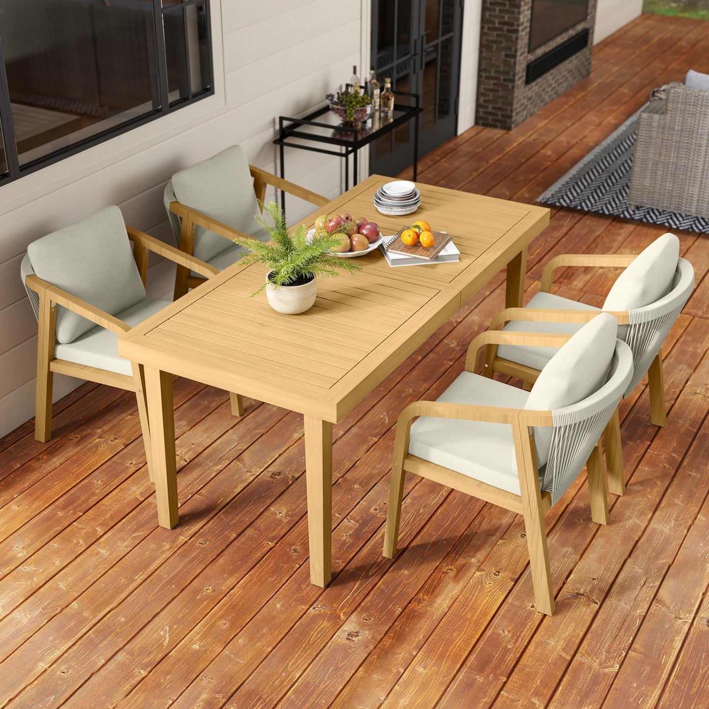 Heynemo Acacia Patio Dining Set 5 Pieces, Patio Dining Table and Chairs Set, Modern Outdoor Dining Furniture Set for Lawn Backyard Garden Deck, Beige