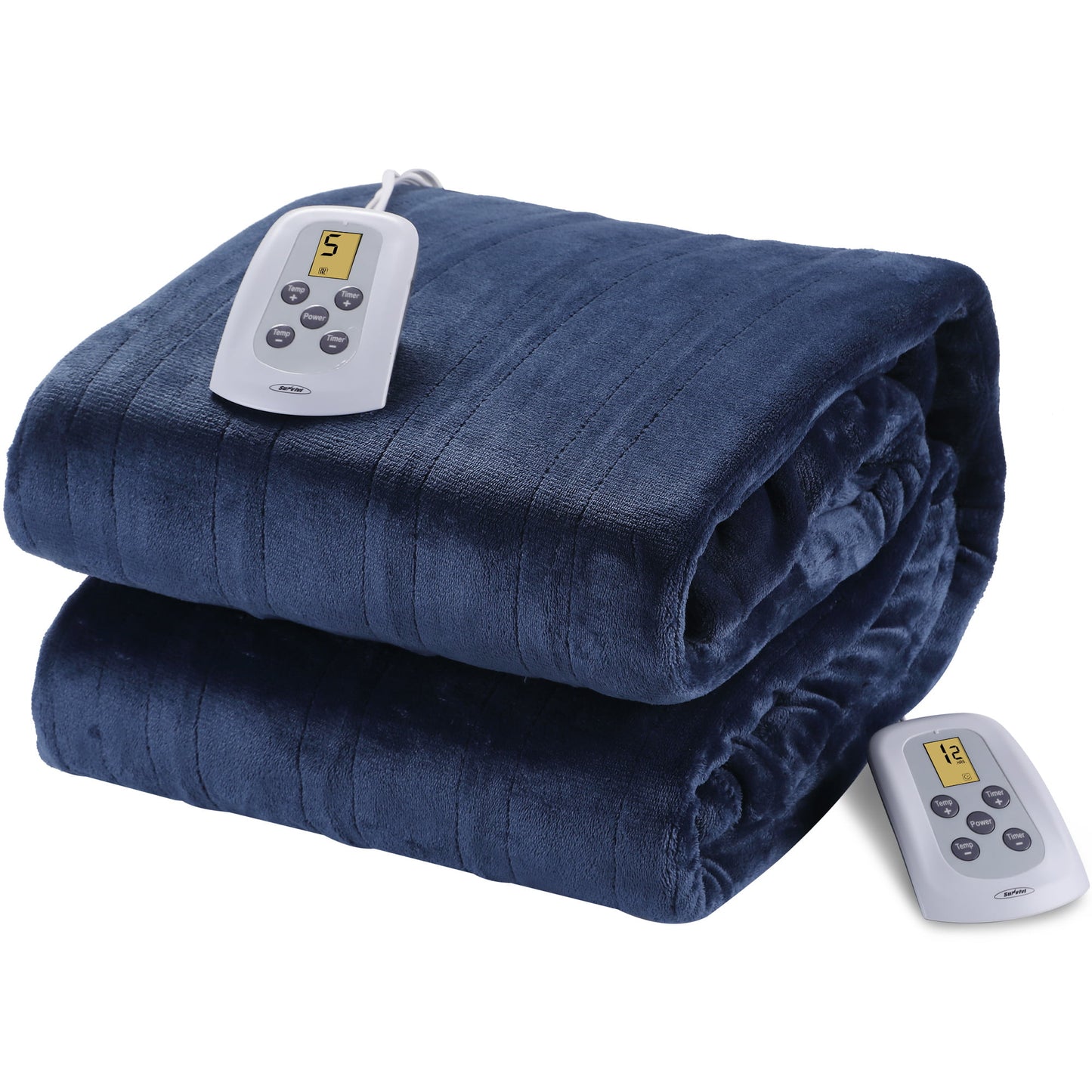 Royalcraft Electric Blanket Queen Size with Dual Controllers,10 Heating Levels& 12 Hours Auto-off, Blue