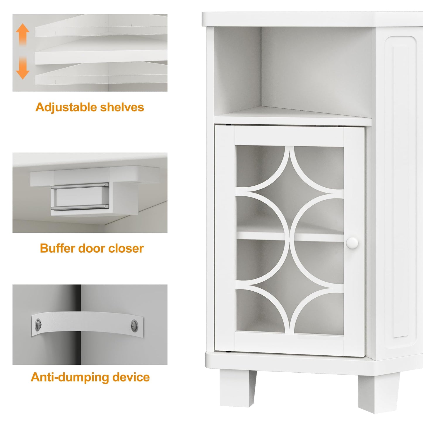 Heynemo Corner TV Stands for TVs up to 55'', Media Console Table with Adjustable Shelves, Acrylic Doors with Double-Diamond Design, Wood Modern Entertainment Center for Living Room Bedroom, White